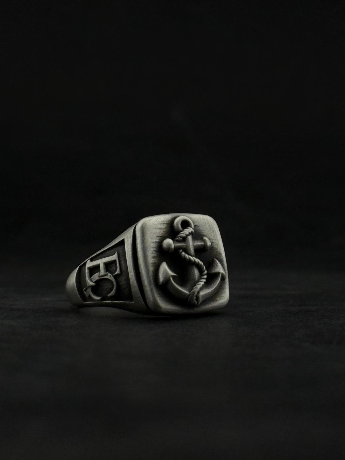 Custom Anchor Signet Ring for Men, Personalized Initial Silver Ring, Monogram Nautical Sailor Ring, Custom Navy Sailor Gift, Gift for Him - image 4