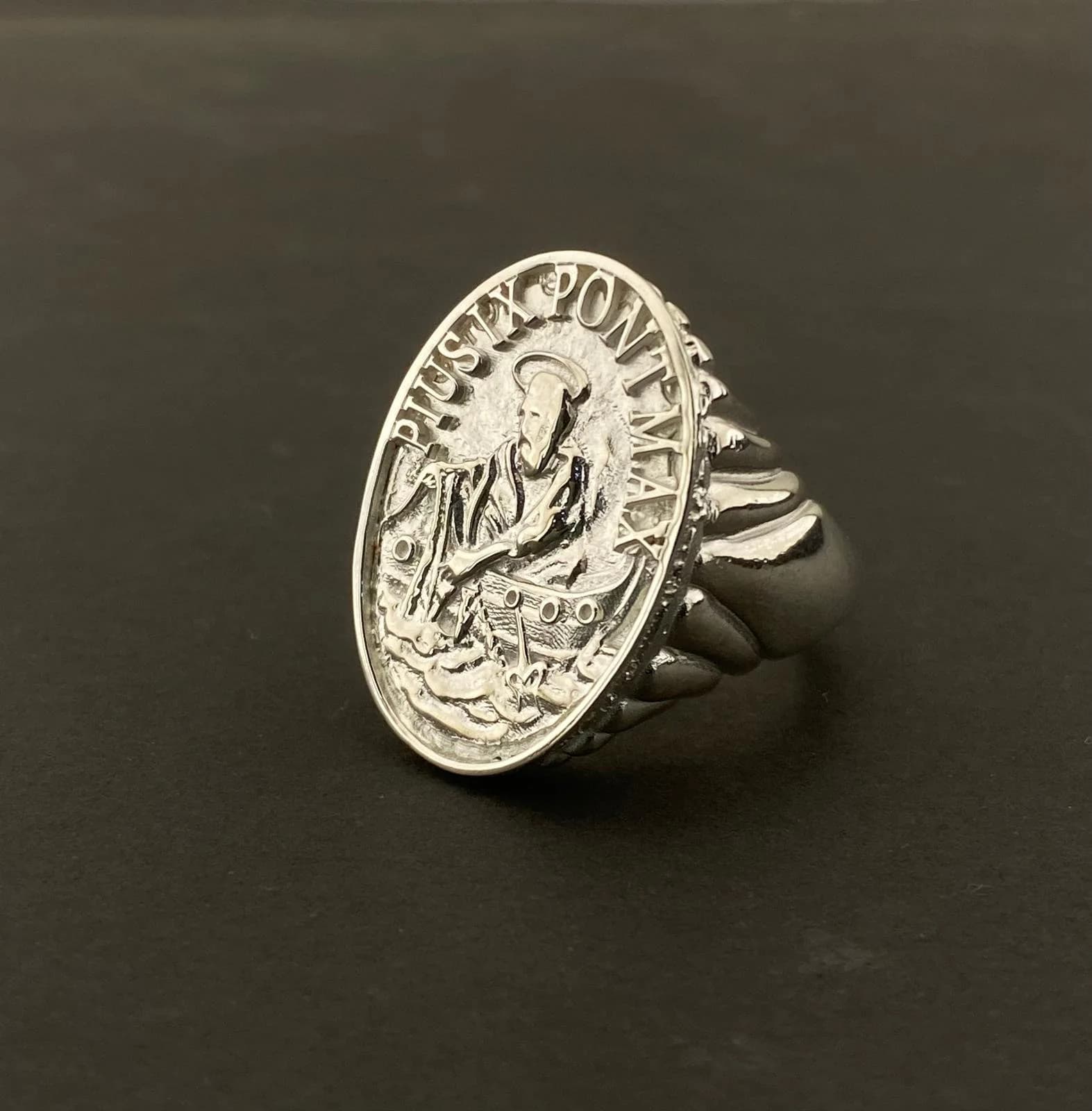 Personalized Bishop Ring,Pope Pivs IX,Fisherman Ring,925 sterling silver Pope's Ring,Signet Ring,Christmas ring,Apostle name ring chevalière - image 5