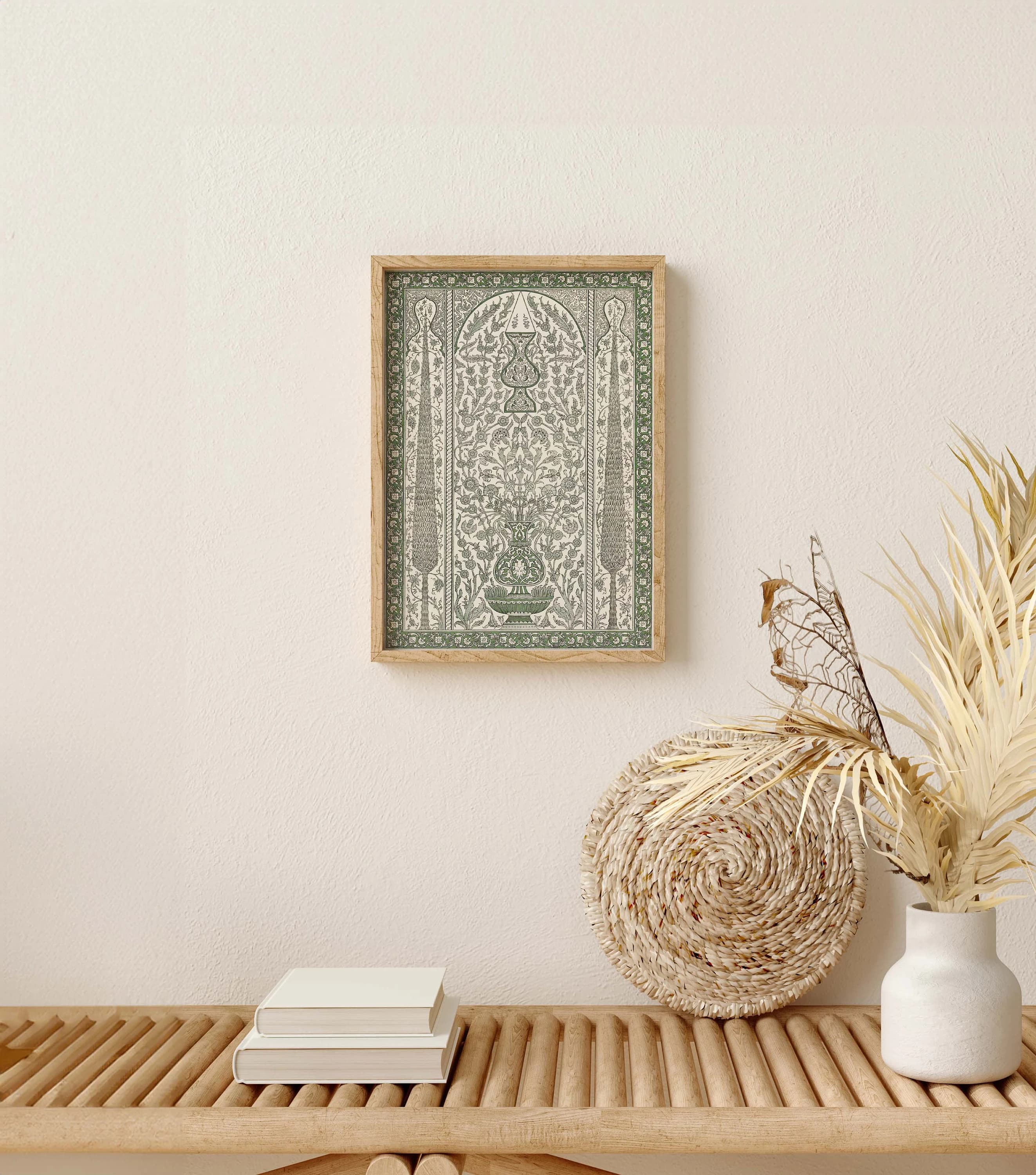 Green Floral Geometric Pattern Wall Art, Boho Islamic Art, Islamic Poster Home Decor, Vintage Ramadan Art, Digital Printable, Download - image 2