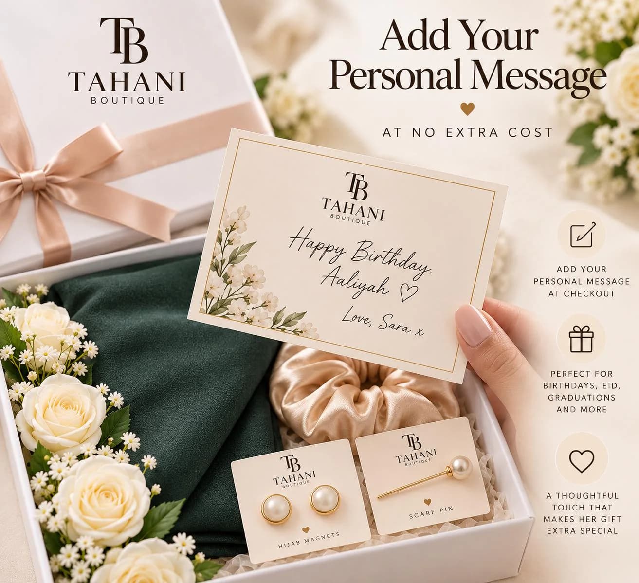 Personalised Hijab Gift Box, Floral Presentation, Eid Birthday Gift for Her - image 4