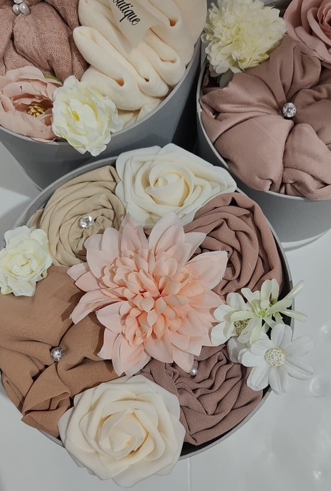 Luxury Hijab Bouquet Gift Box | Scented Flowers, Personalised Message (2-6 Hijabs)