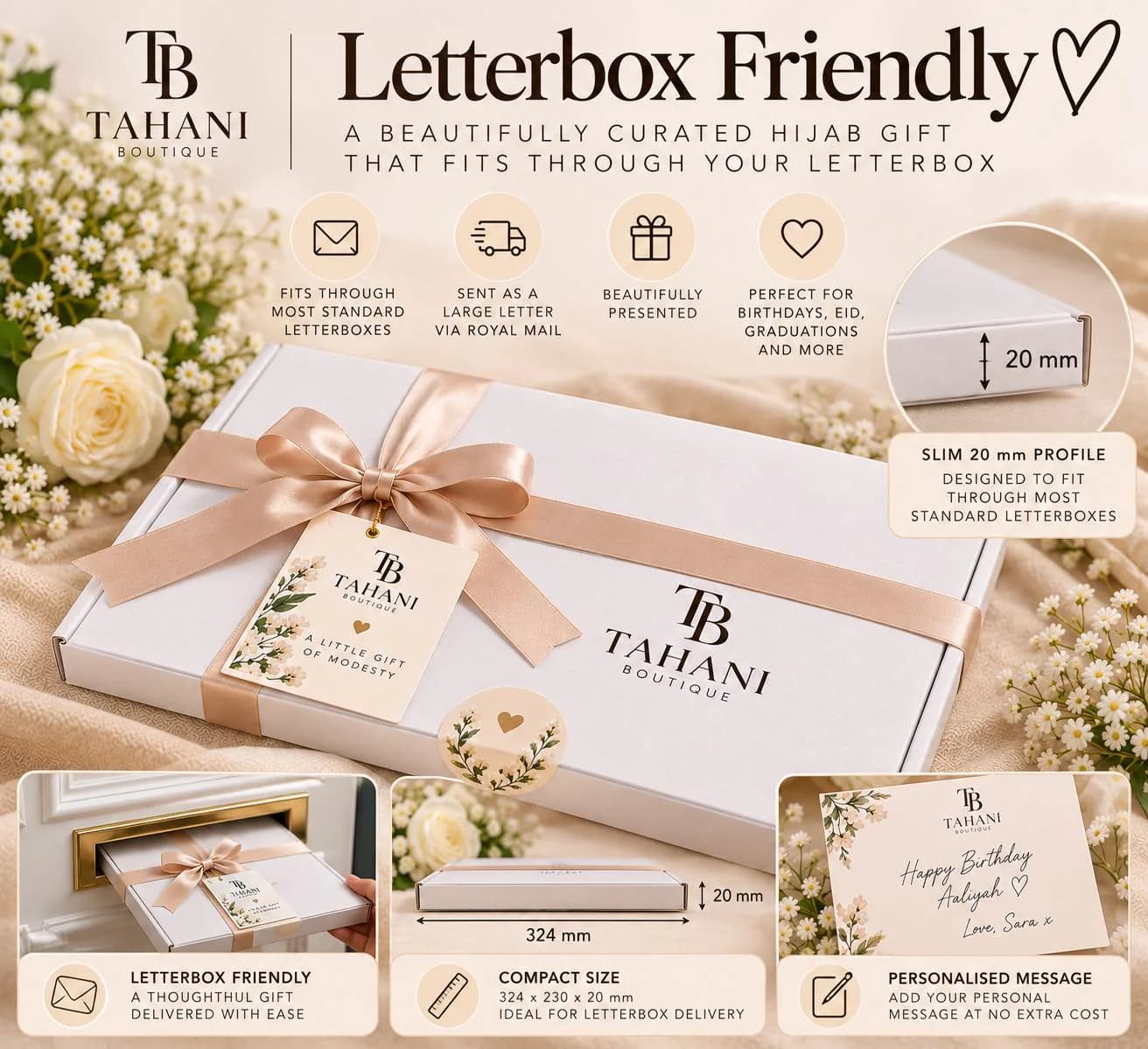 Personalised Hijab Gift Box, Floral Presentation, Eid Birthday Gift for Her - image 2