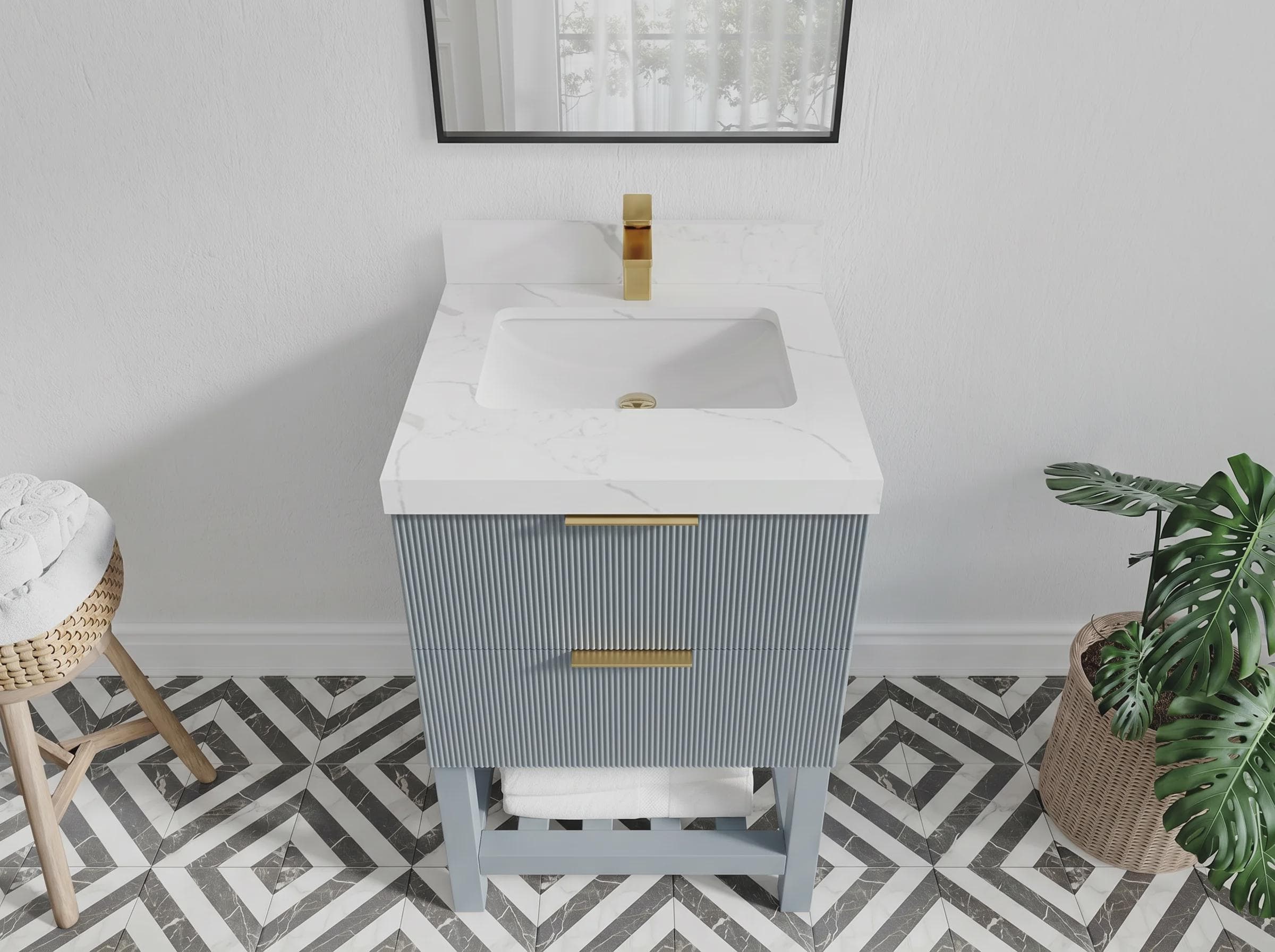 Catalina Teak 24 in. W x 22 in. D Single Sink Bathroom Vanity in Blue Heather with Quartz or Marble Top | Reeded MODERN VANITY - image 3