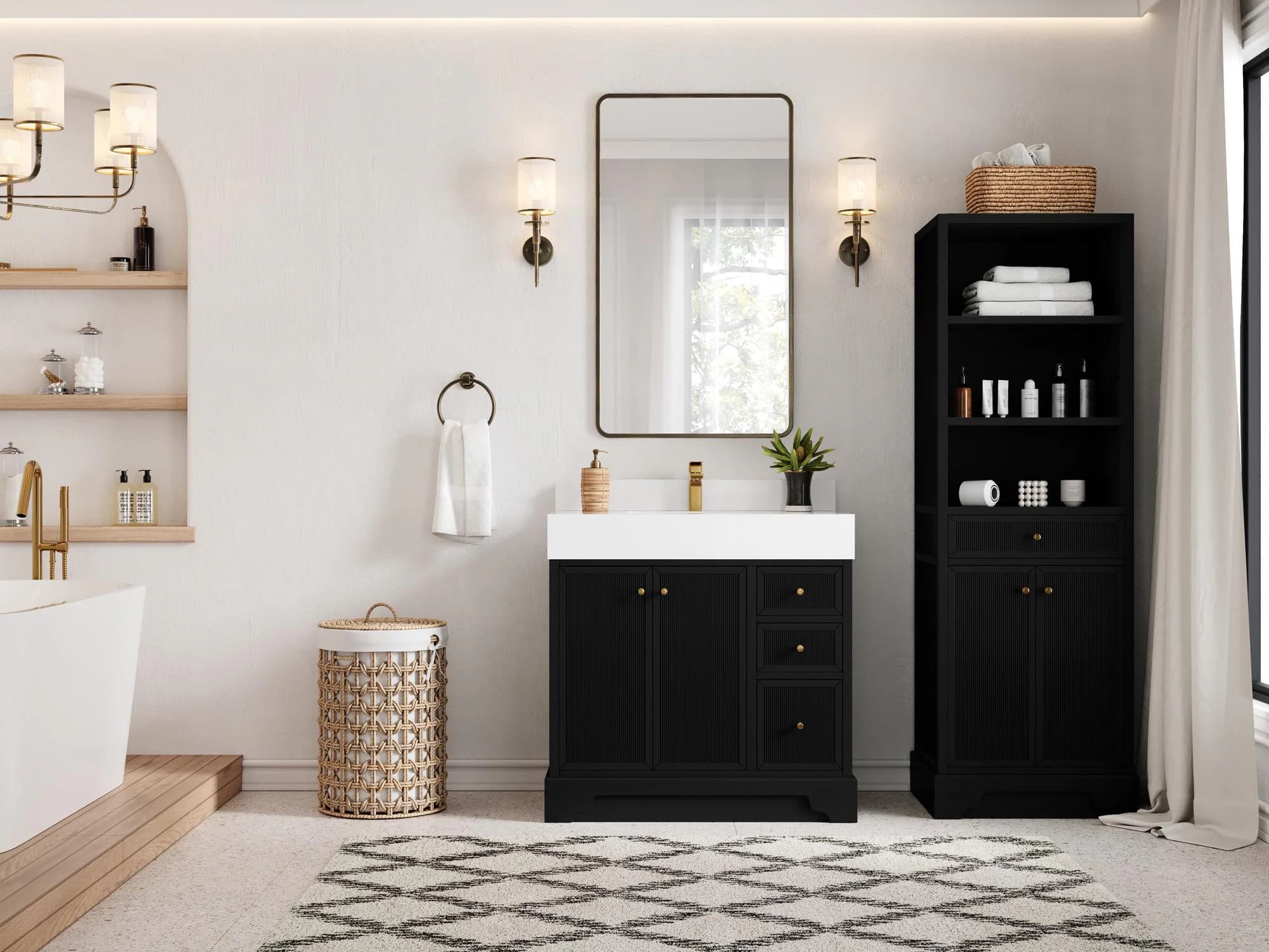 Manhattan 36 in. W x 22 in. D Center Sink Bathroom Vanity in Black with Quartz Countertop | MODERN VANITY - image 4