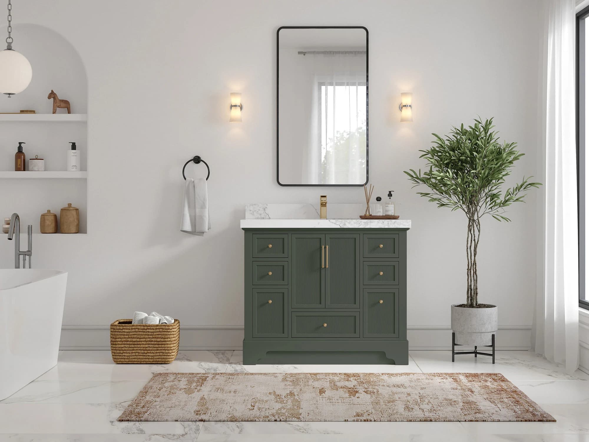 Alys 42 in. W x 22 in. D Single Sink Bathroom Vanity in Pewter Green with Quartz or Marble Countertop | Modern Vanity - image 4