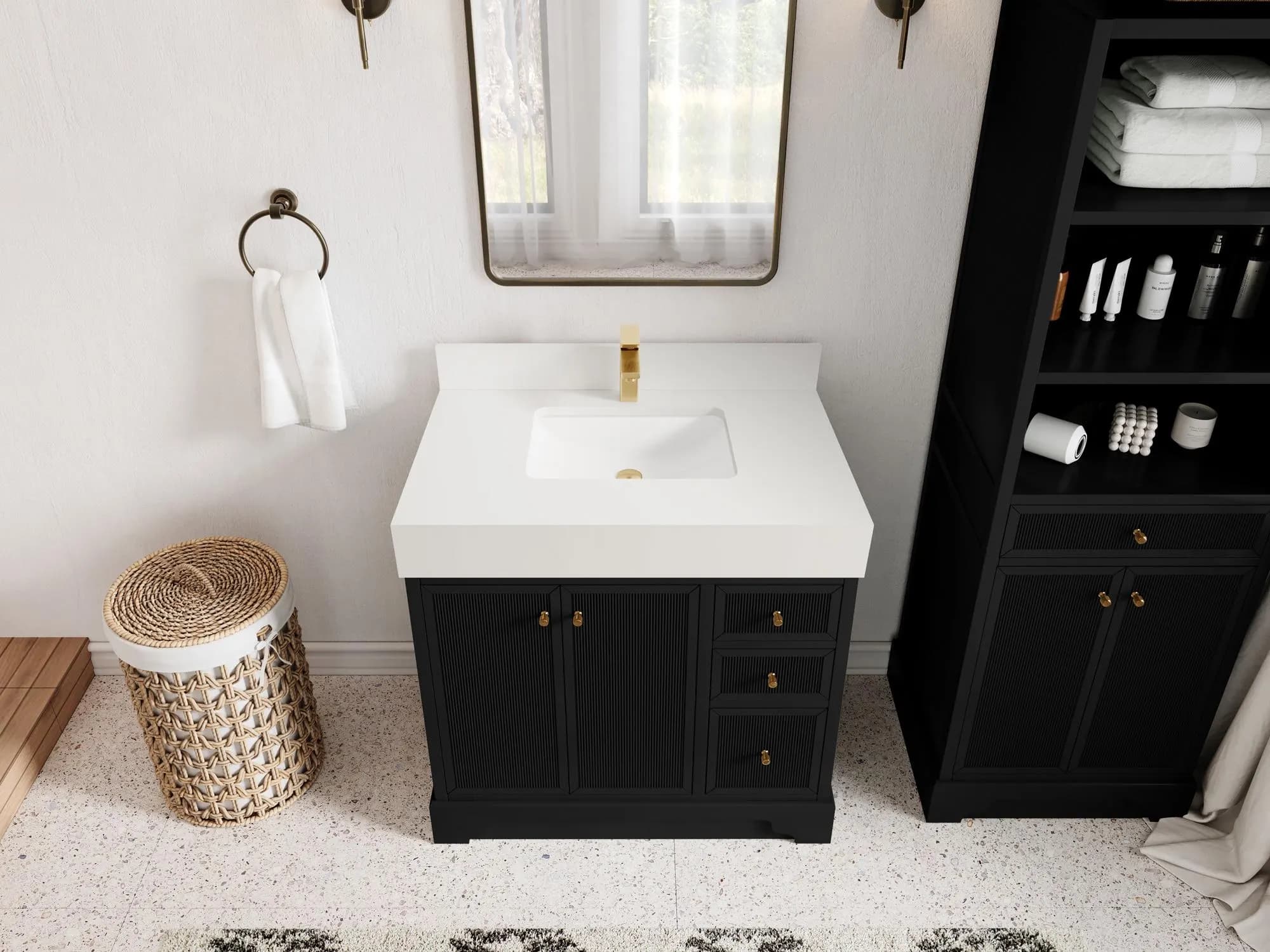 Manhattan 36 in. W x 22 in. D Center Sink Bathroom Vanity in Black with Quartz Countertop | MODERN VANITY - image 5