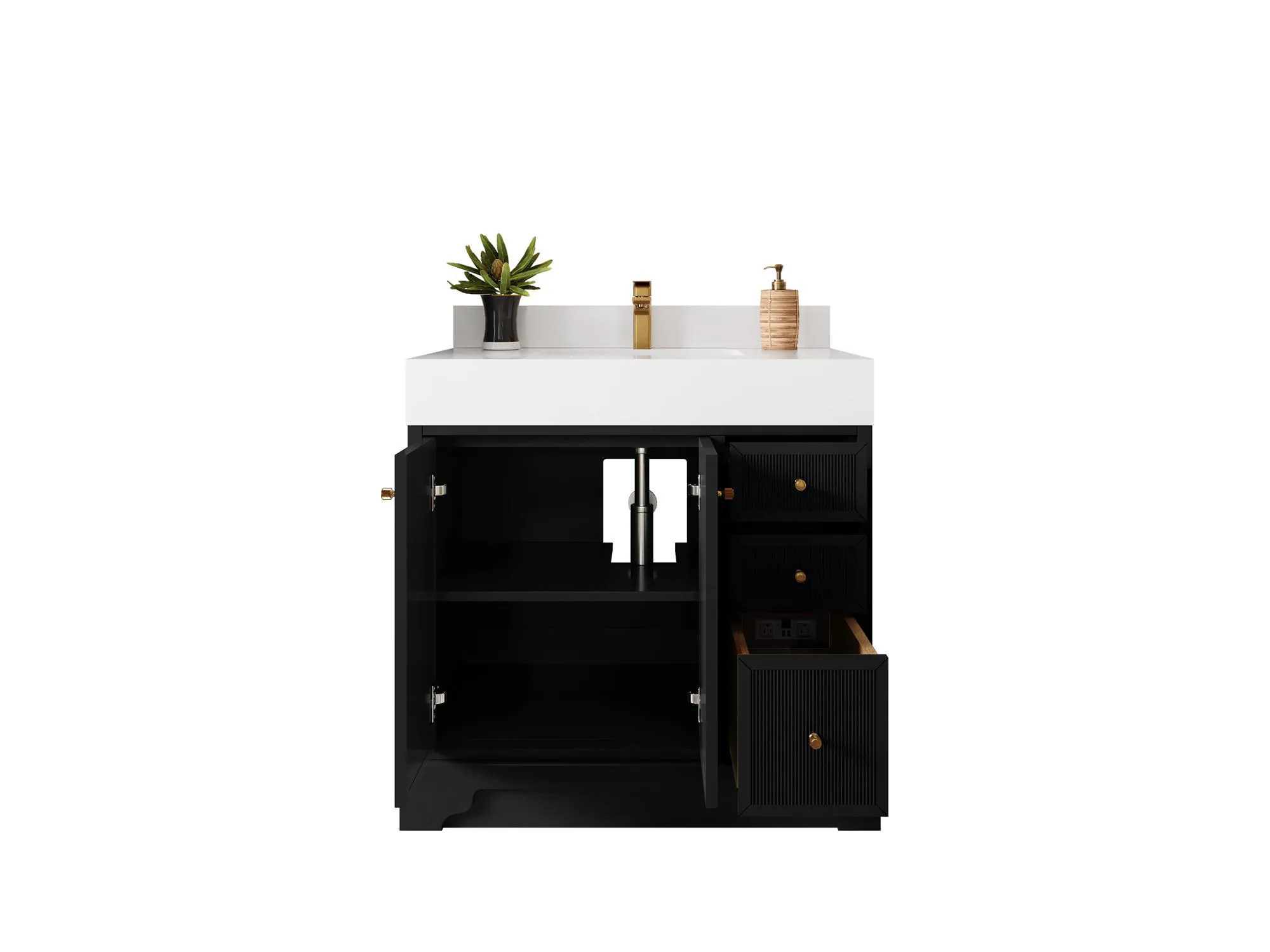 Manhattan 36 in. W x 22 in. D Center Sink Bathroom Vanity in Black with Quartz Countertop | MODERN VANITY - image 3