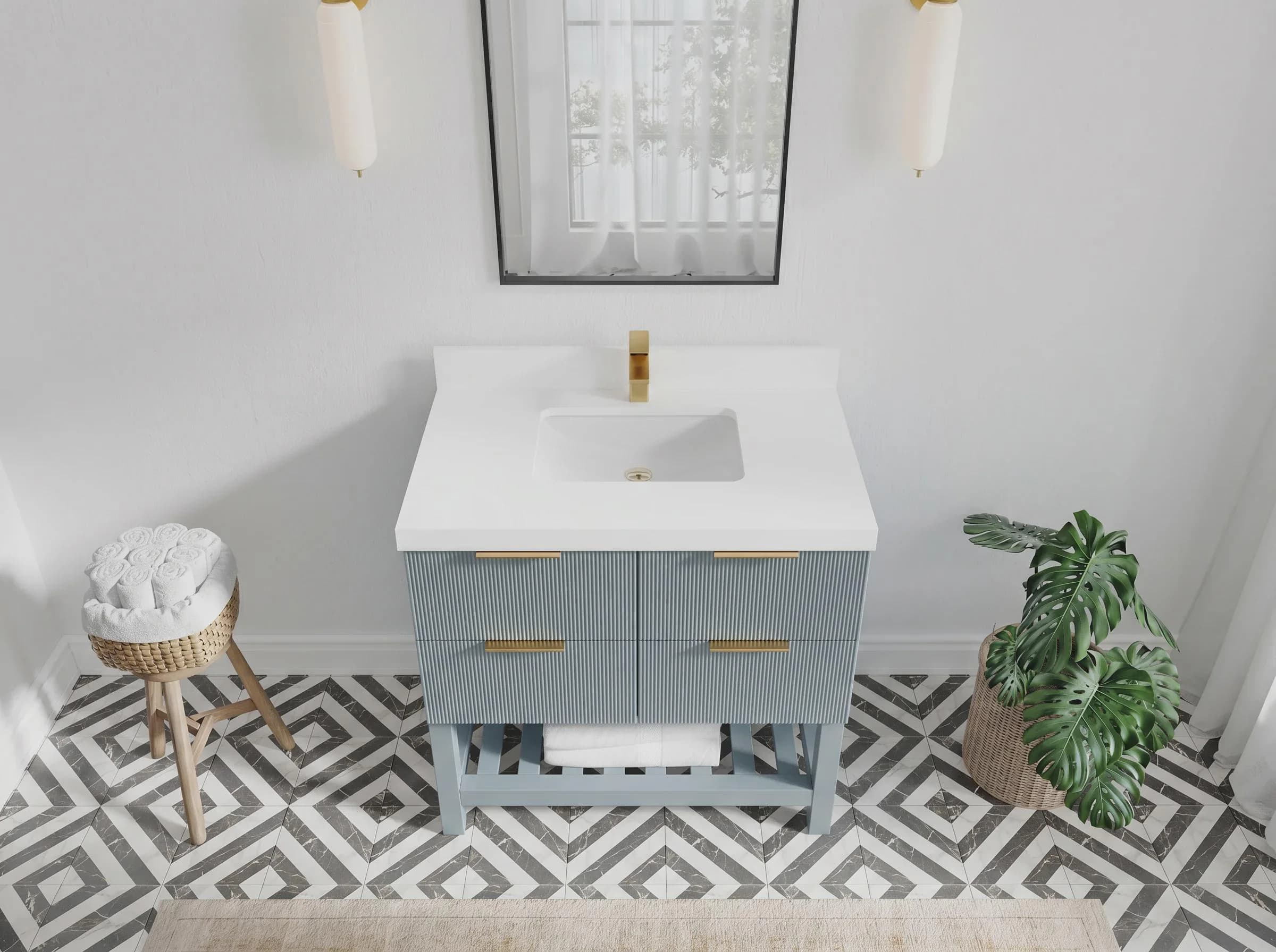 Catalina 36 in. W x 22 in. D Free Standing Reeded Single Sink Bathroom Vanity in Blue Heather with Quartz Marble Countertop | MODERN VANITY - image 3