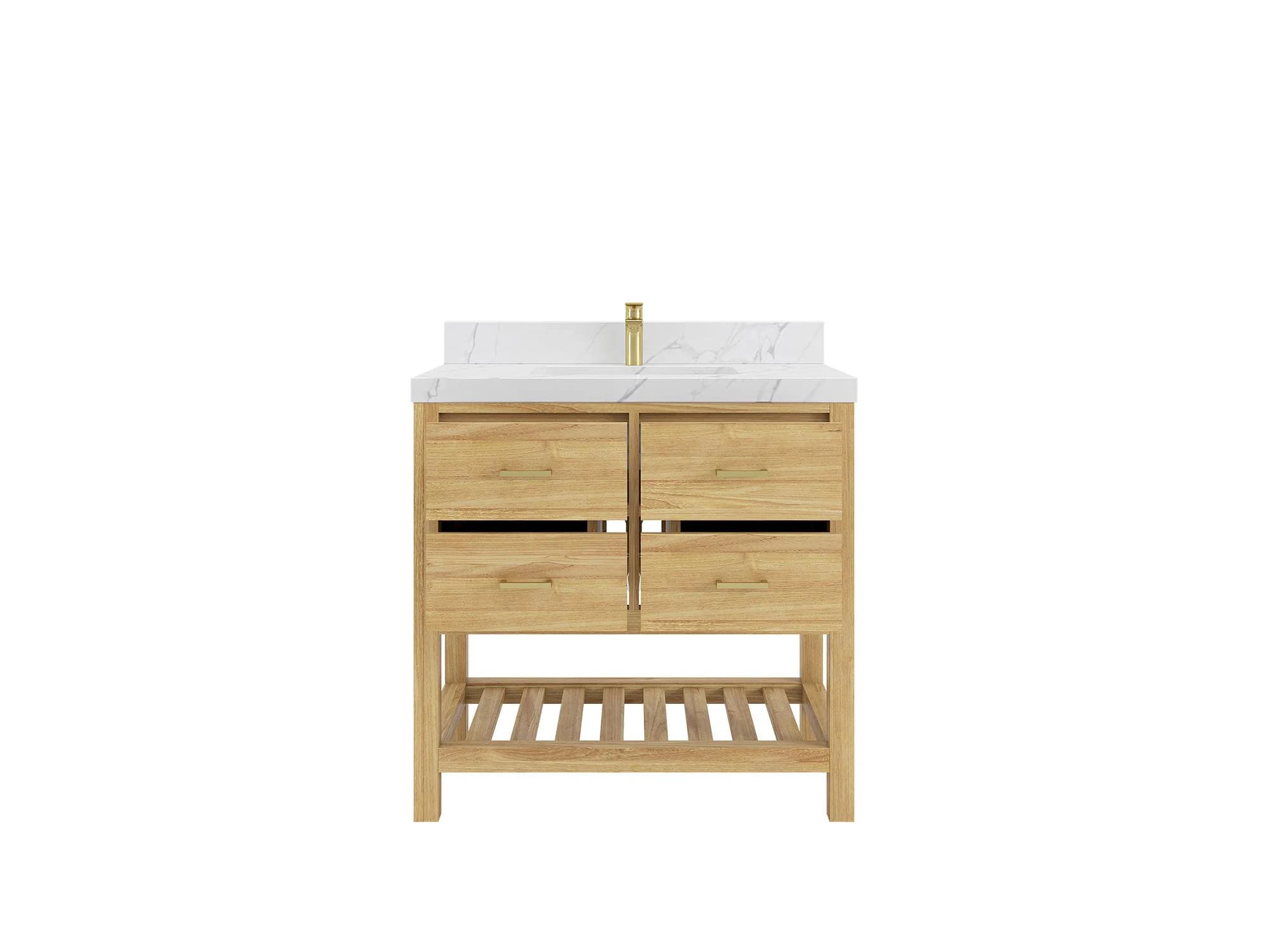 Parker 36 in. W x 22 in. D Single Sink Bathroom Vanity in Light Natural with Quartz or Marble Countertop | Mid Century Modern Vanity - image 3