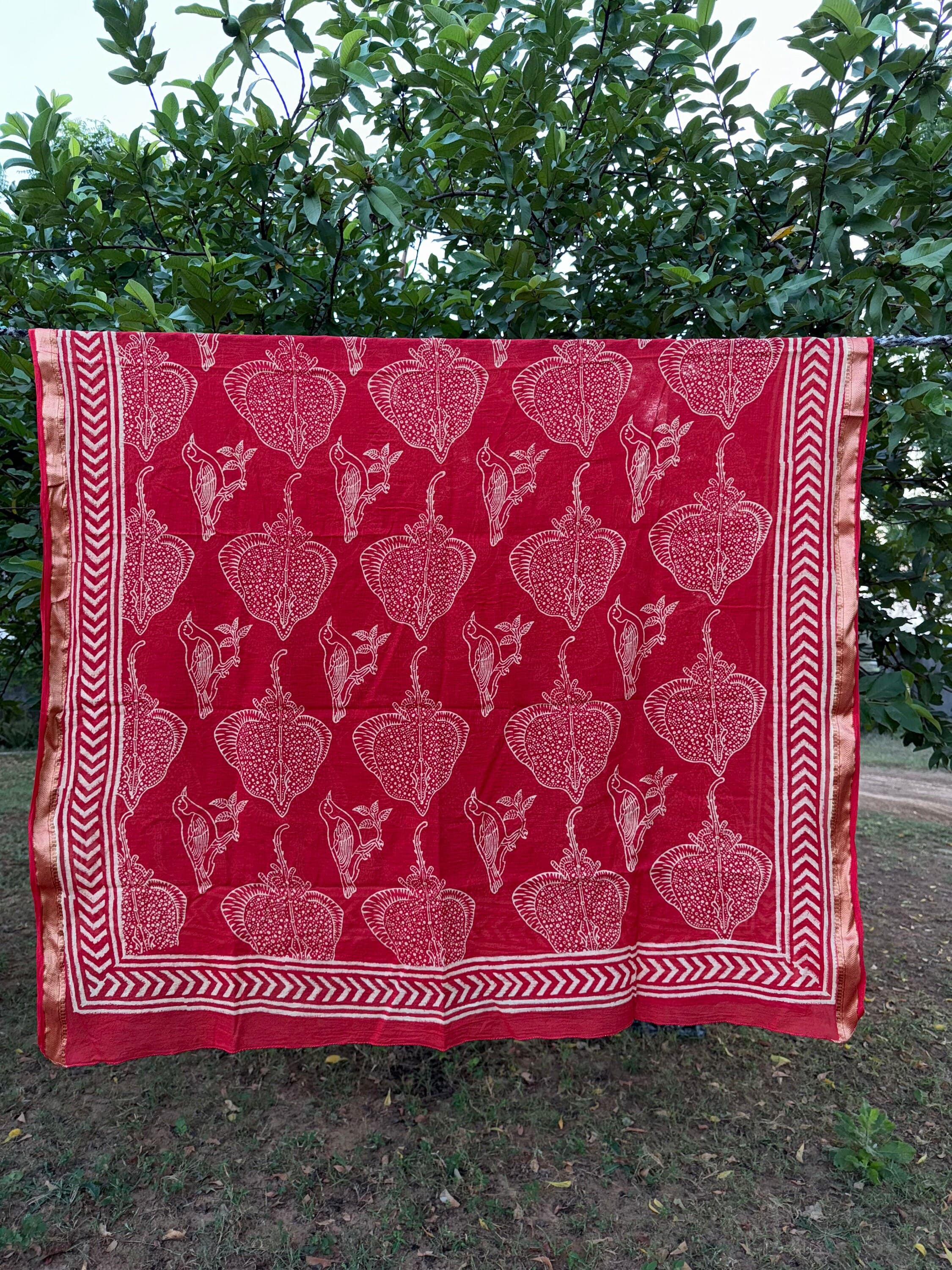 Hand Block Print Cotton Sarong: Stingray & Sparrow Scarf, Beach Cover Up - image 3