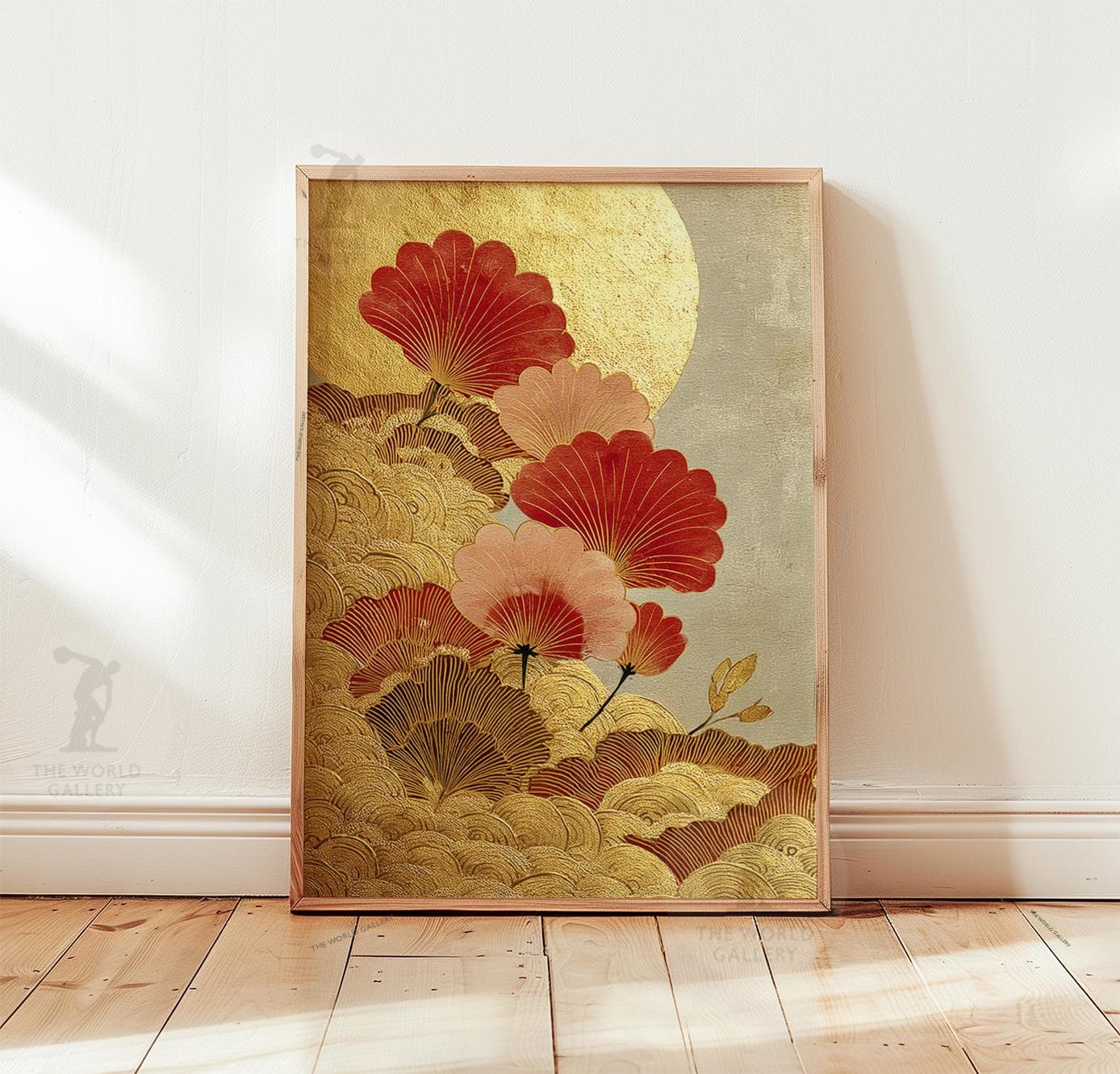 Red And Gold Floral Poster Print | Beige Japanese Botanical Wall Art | Sunlit Flower Illustration - image 5