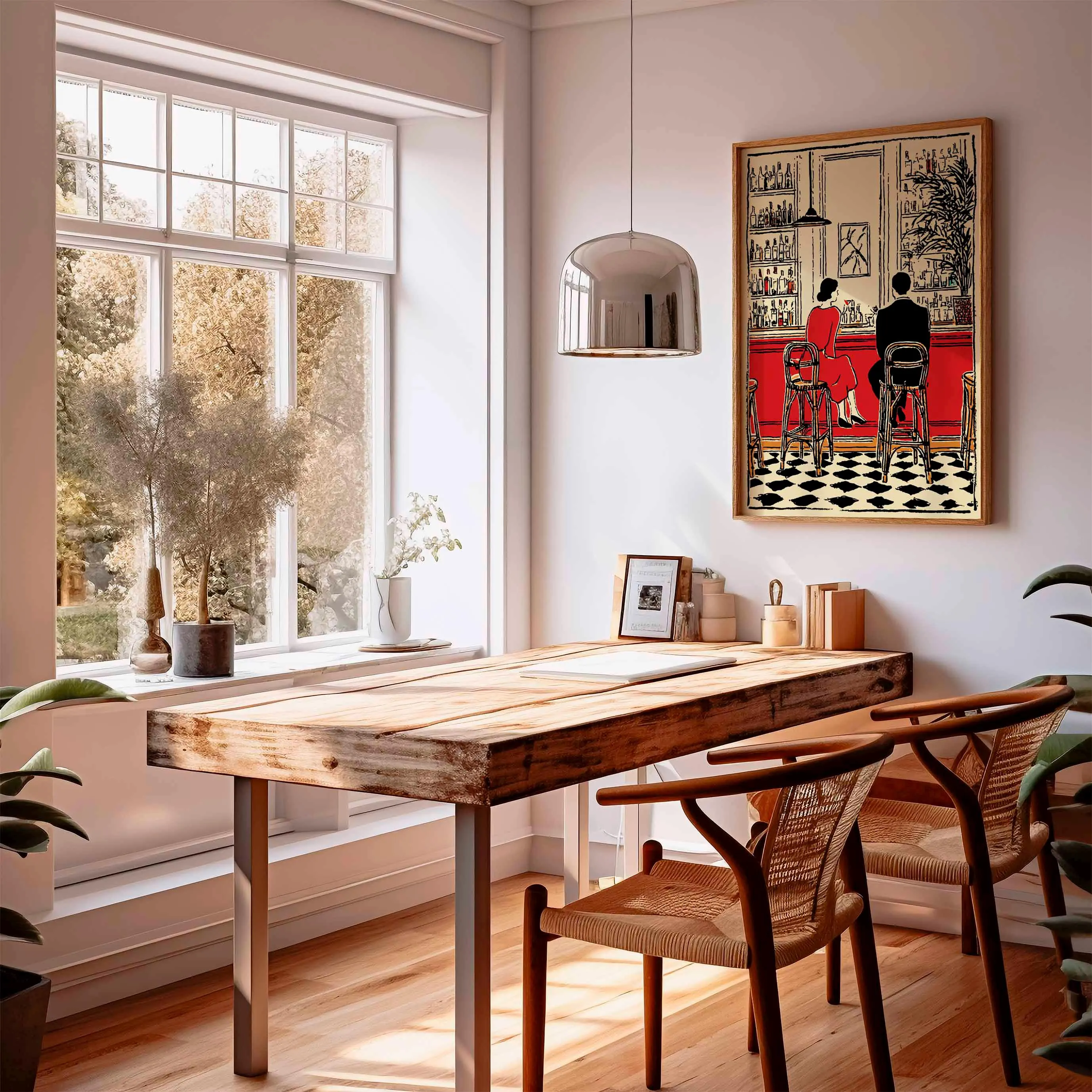 Romantic Bar Scene Art Print, Vintage Couple Poster, Retro Cocktail Bar Wall Art, Modern Line Illustration, Unframed Home Decor - image 4
