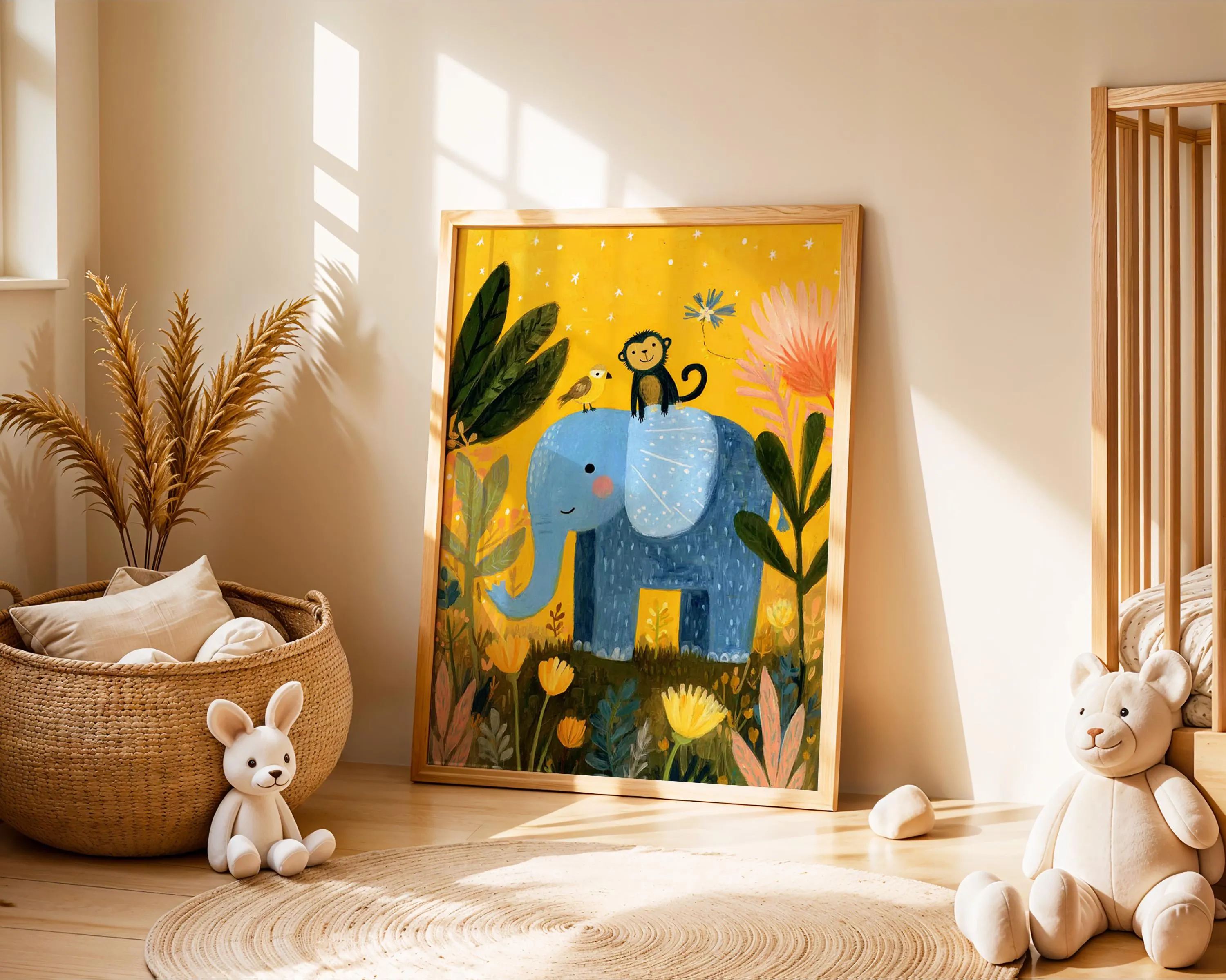 Elephant Monkey Nursery Print | Whimsical Jungle Animal Kids Room Art - image 5