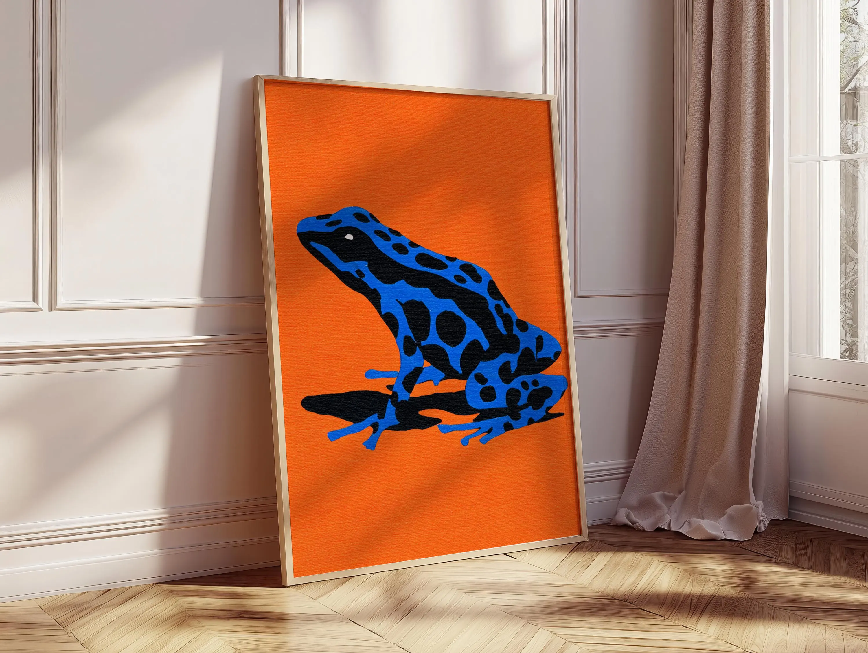 Blue Poison Dart Frog Art Print, Orange Pop Art Poster - image 3