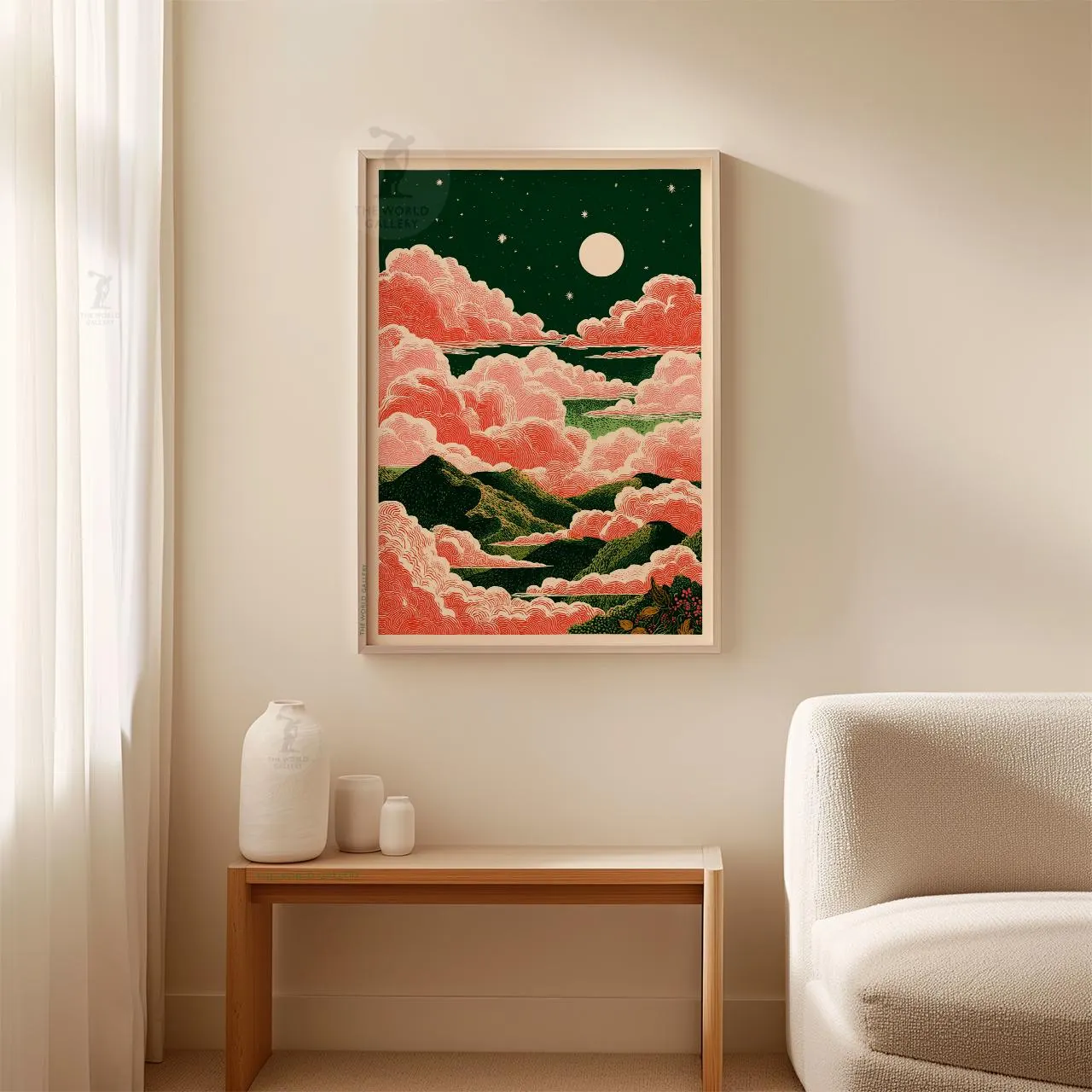 Japanese Cloud Landscape Poster | Vintage Mountains, Moon Night Sky Wall Art - image 4