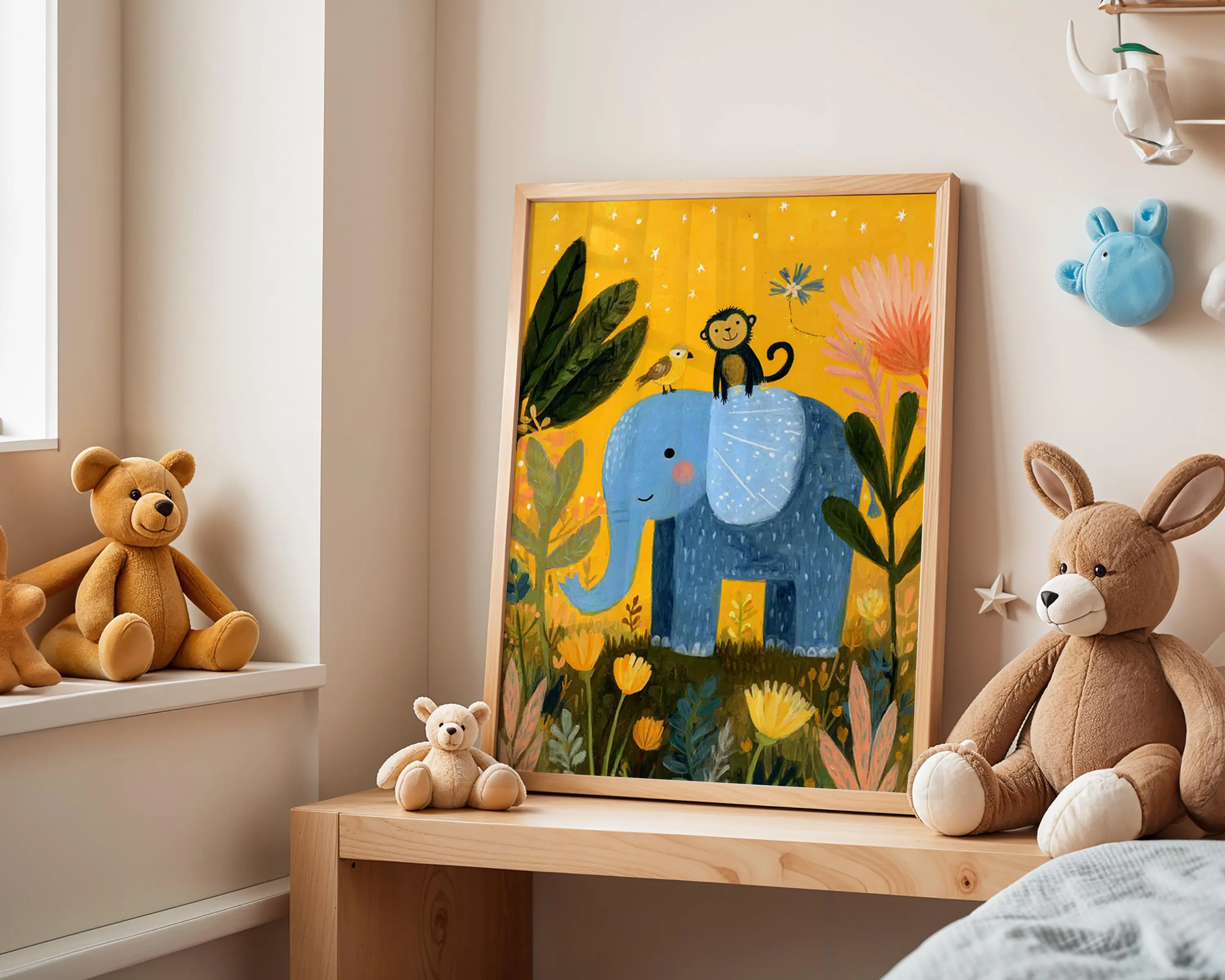 Elephant Monkey Nursery Print | Whimsical Jungle Animal Kids Room Art - image 4
