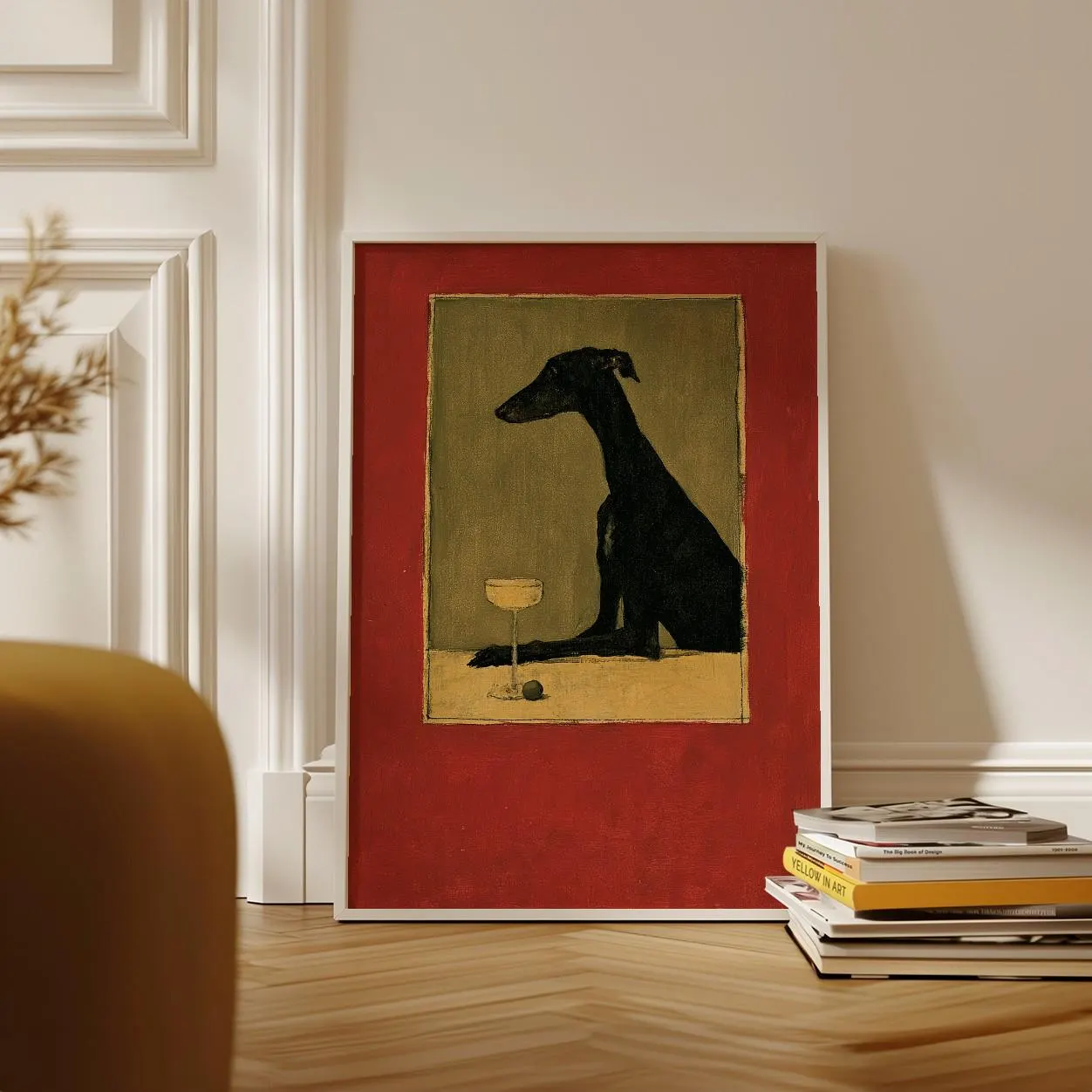 Black Dog Martini Wall Art | Greyhound Bar Cart Print | Mid Century Animal Decor | Sophisticated Pub Illustration - mockup image 2