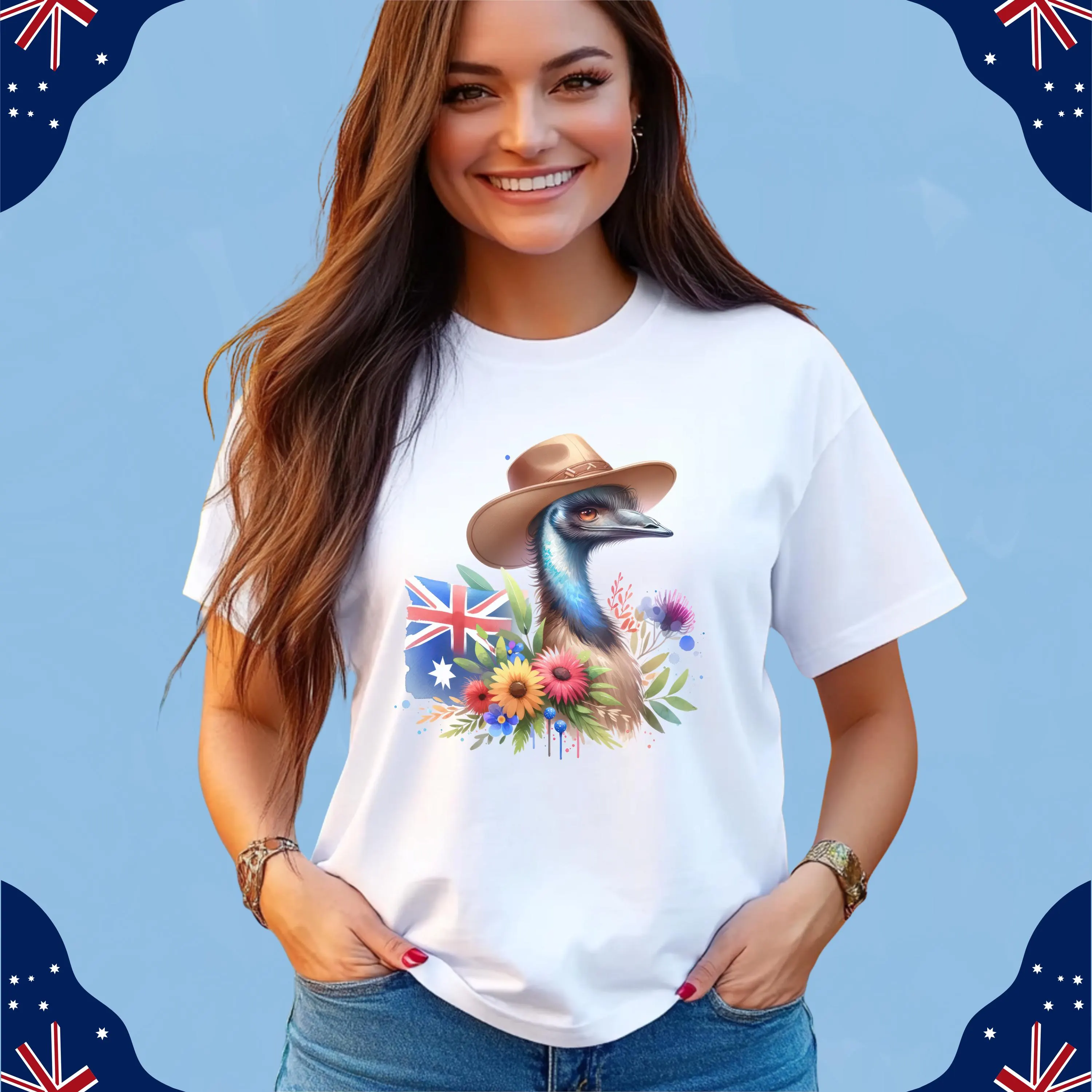 Cute EMU Shirt, from a PROUD Australian.
Celebrate Aussie wildlife with this premium Gildanโฏ64000 unisex t-shirt, available in multiple vibrant colors and a wide range of sizes from XSโ5XL. Featuring an adorable emu wearing a hat with Australian flag in the background, set against a floral backdrop in crisp full-color print.
Great to wear out with friends & family to celebrate Australia Day and a perfect AUSTRALIA DAY gift for yourself, your family, friends & loved-ones.