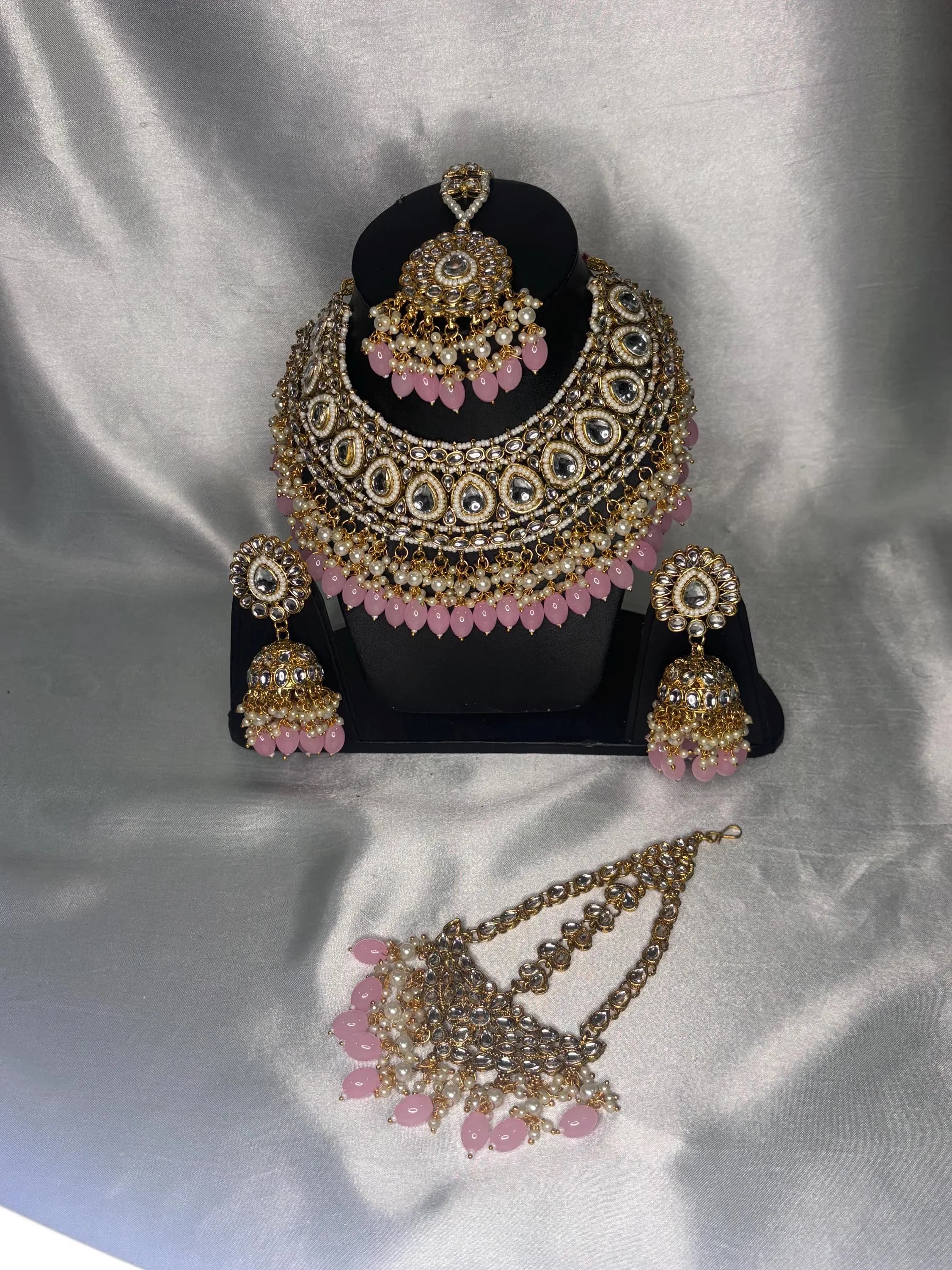 Peach Meenakari Bridal Jewellery Set with Earrings, Maang Tikka | Indian Wedding Pakistani Eid - image 4