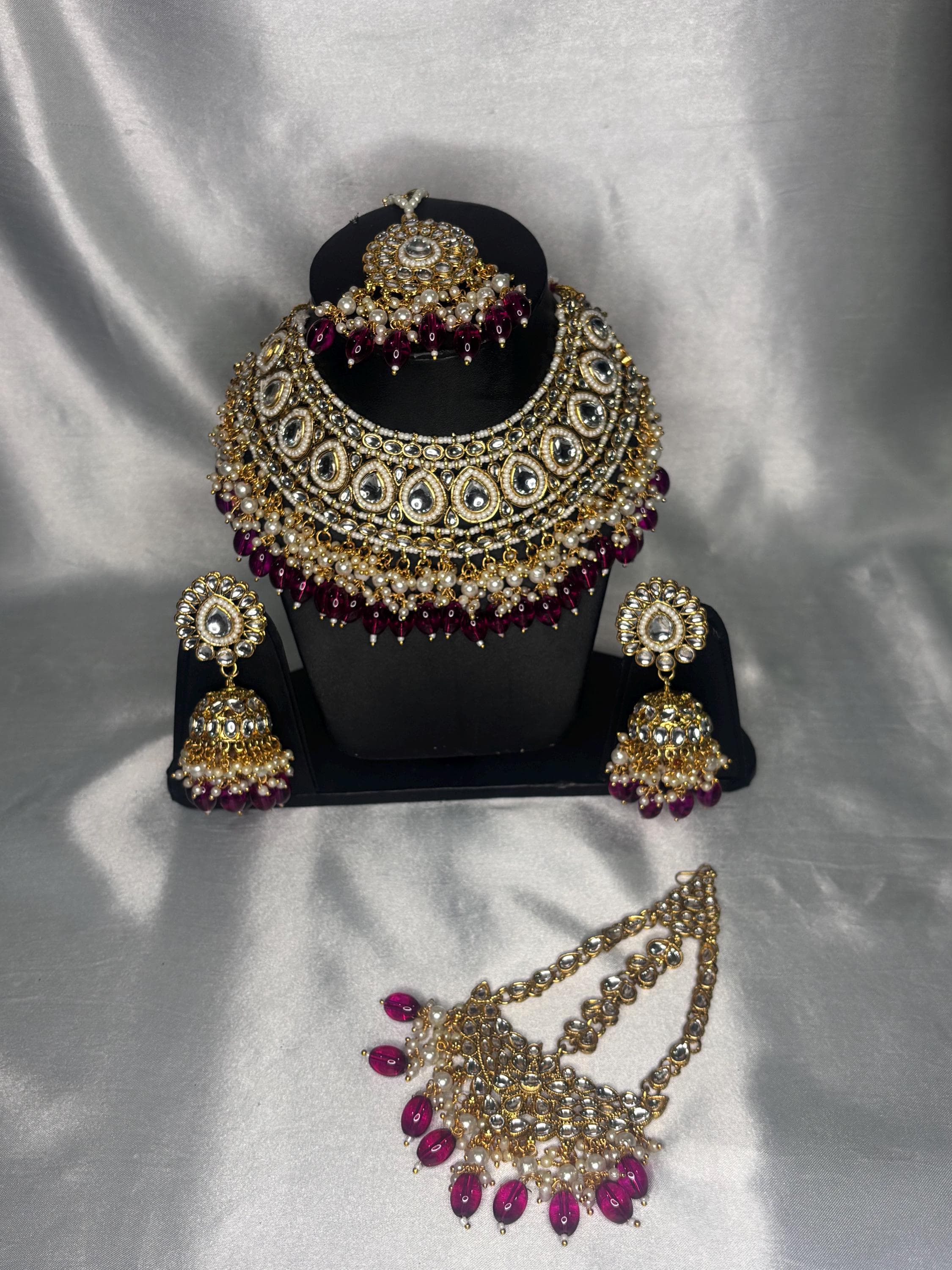Peach Meenakari Bridal Jewellery Set with Earrings, Maang Tikka | Indian Wedding Pakistani Eid - image 5