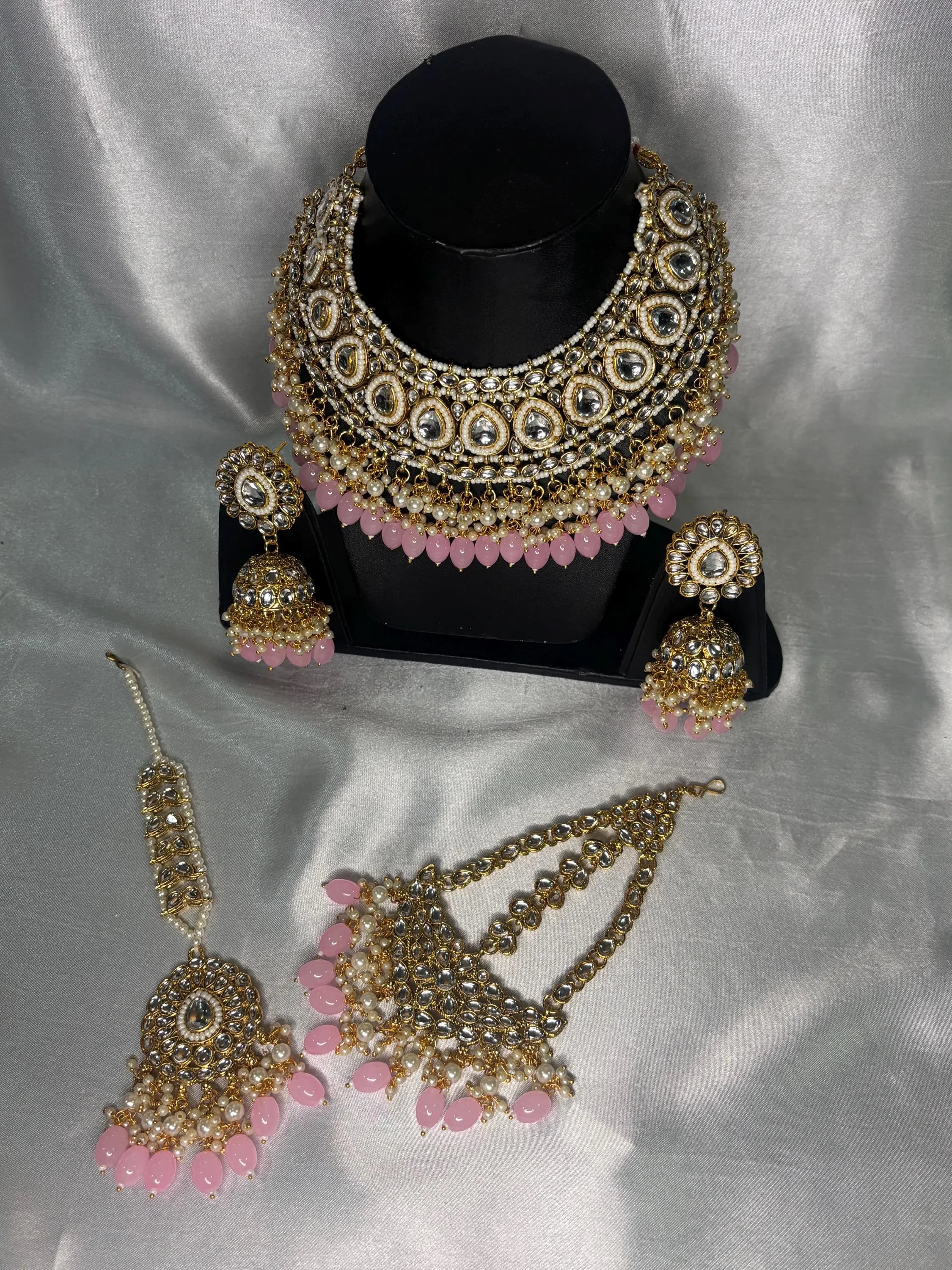 Peach Meenakari Bridal Jewellery Set with Earrings, Maang Tikka | Indian Wedding Pakistani Eid - image 3