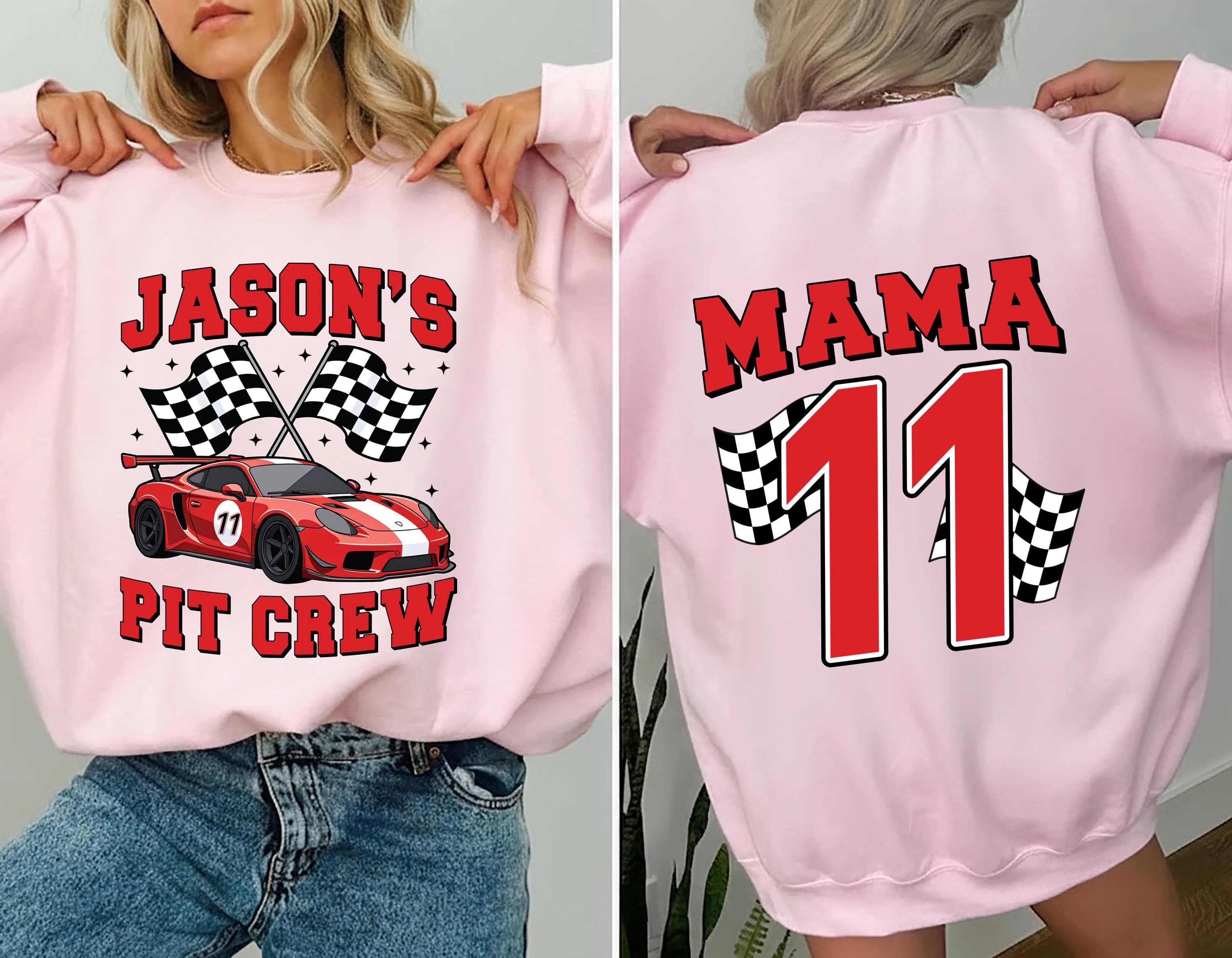 Personalized Pit Crew Sweatshirt, Custom Racing Tee, Family Matching Gift, Race Car Birthday Shirt, Unique Race Day Apparel, Front Back - image 4