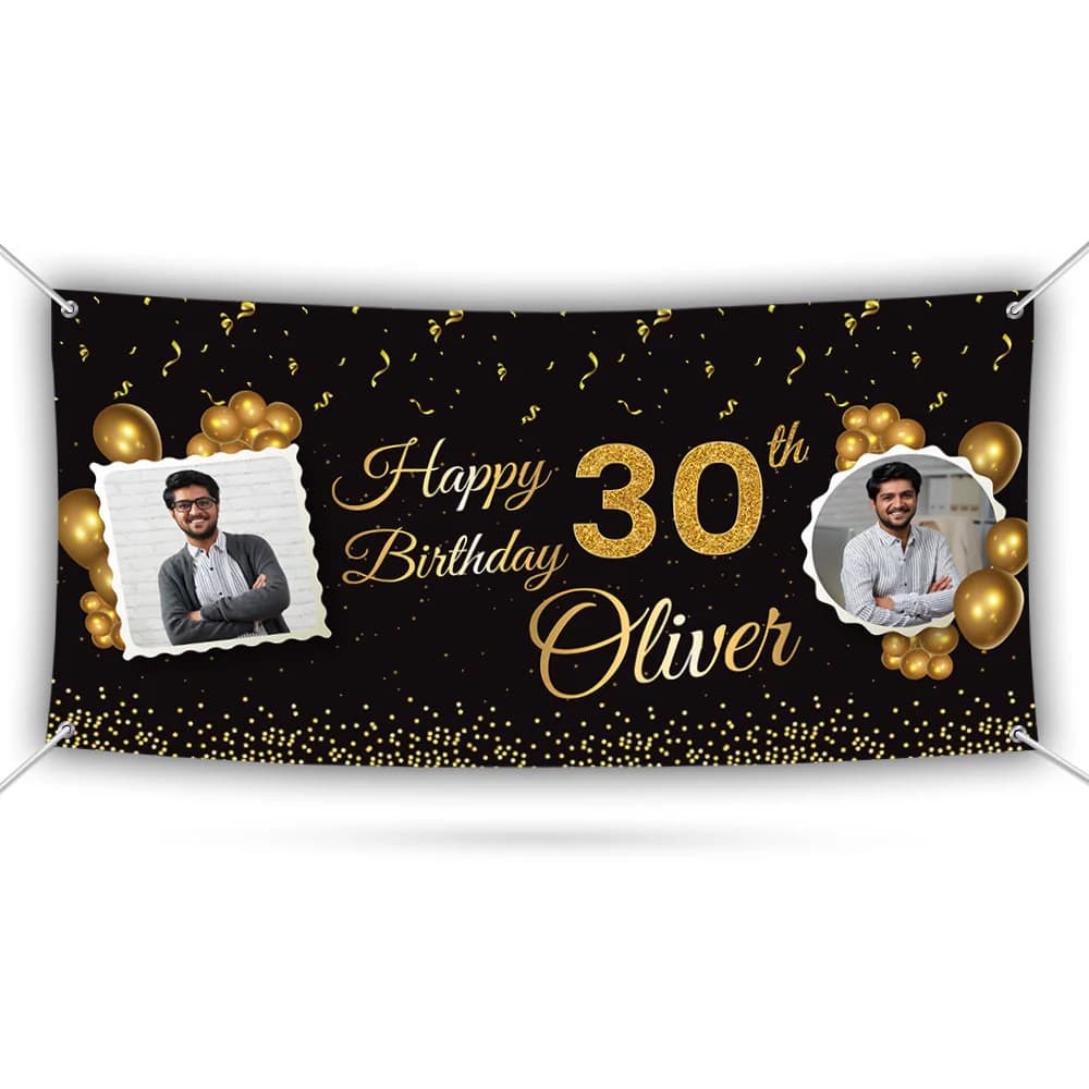 Birthday Personalized Banner With Photo, 13 Oz Gold Party Decoration, Custom 18th 20th 30th 40th 50th Birthday Banner With Metal Grommets - image 5