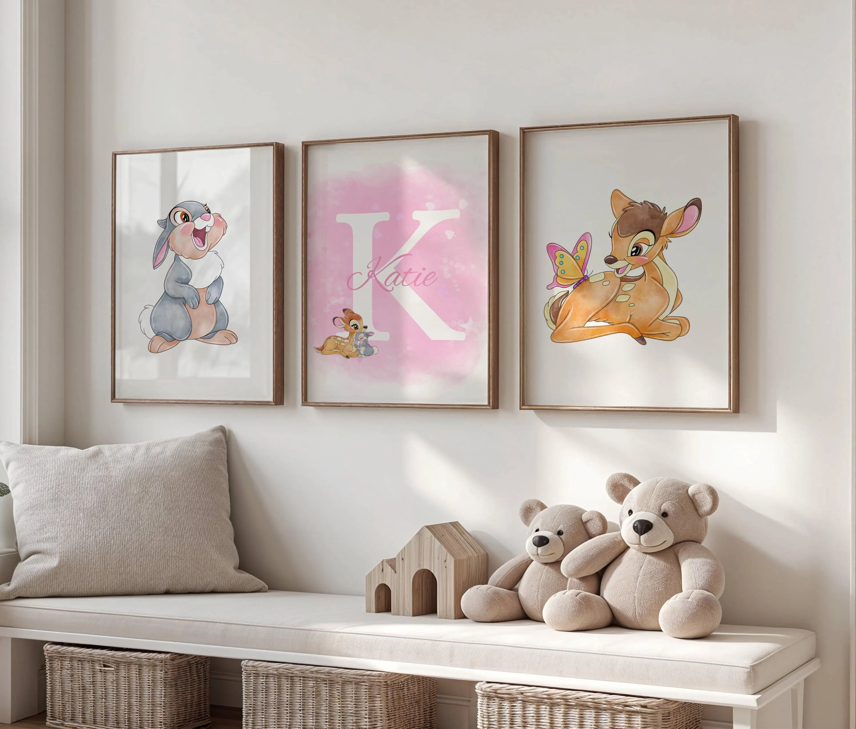 Bambi Nursery Art Prints: Thumper, Personalized Name, Butterfly - Set of 3