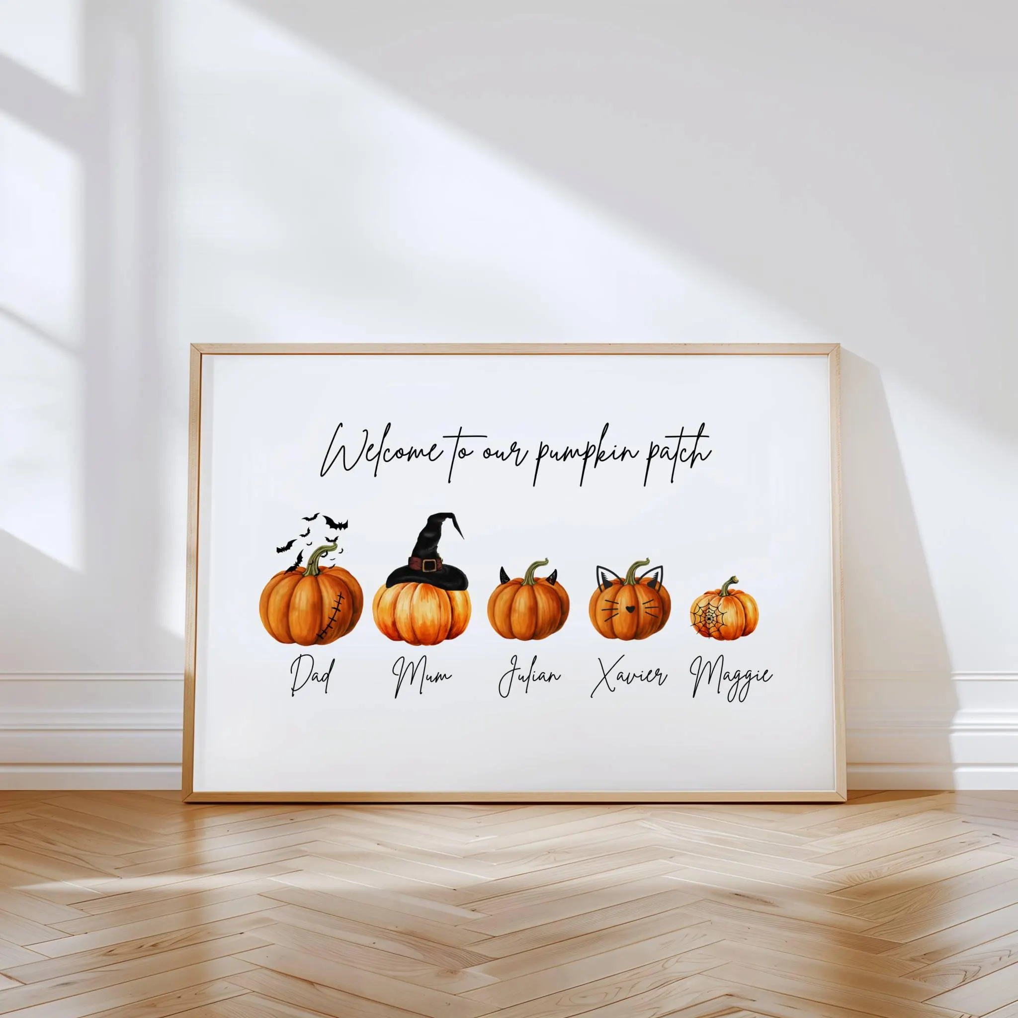 Personalized Pumpkin Family Print: Watercolor Autumn Wall Art