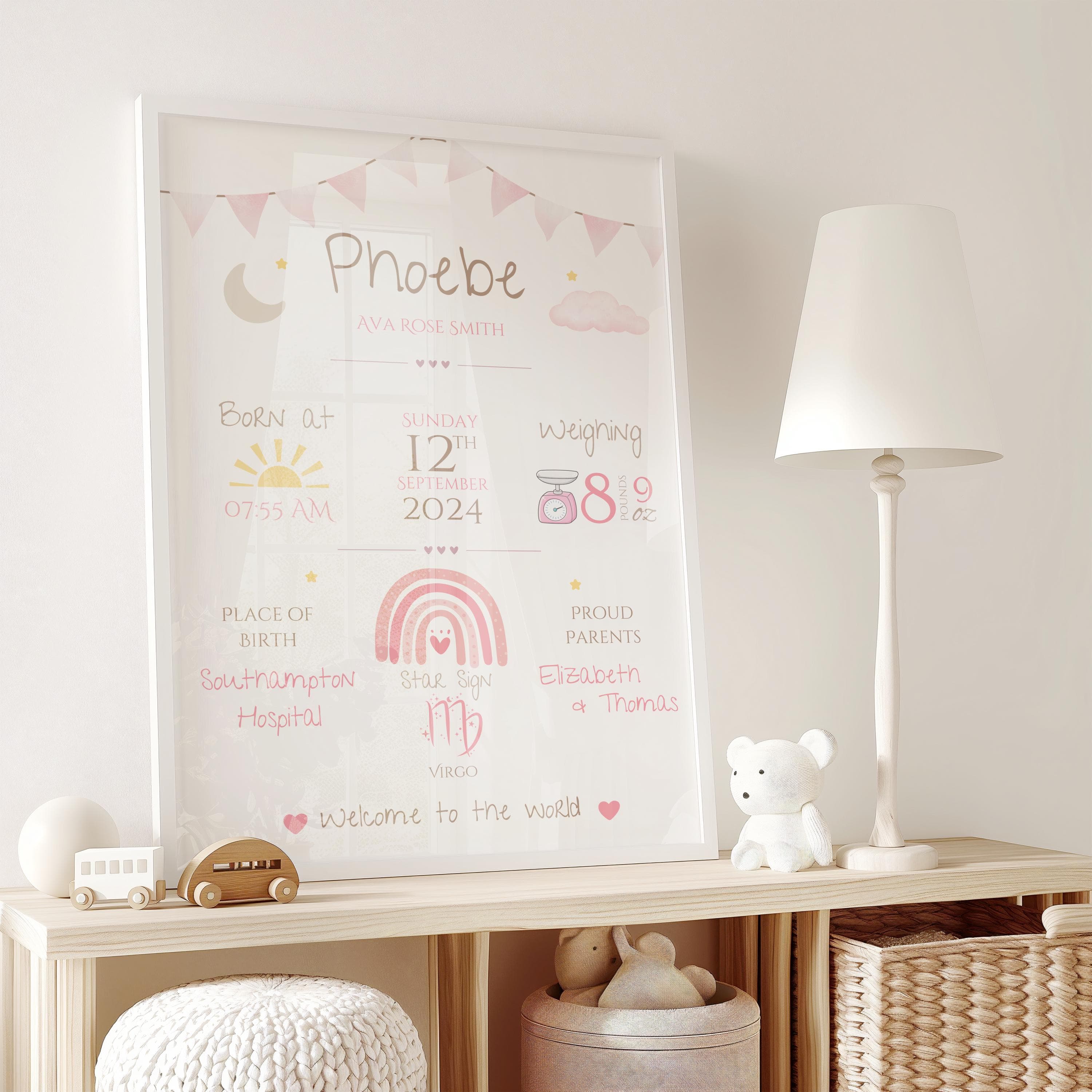 Personalized Baby Birth Print: Rainbow Nursery Decor (Digital Download Available A3/A4) - image 4