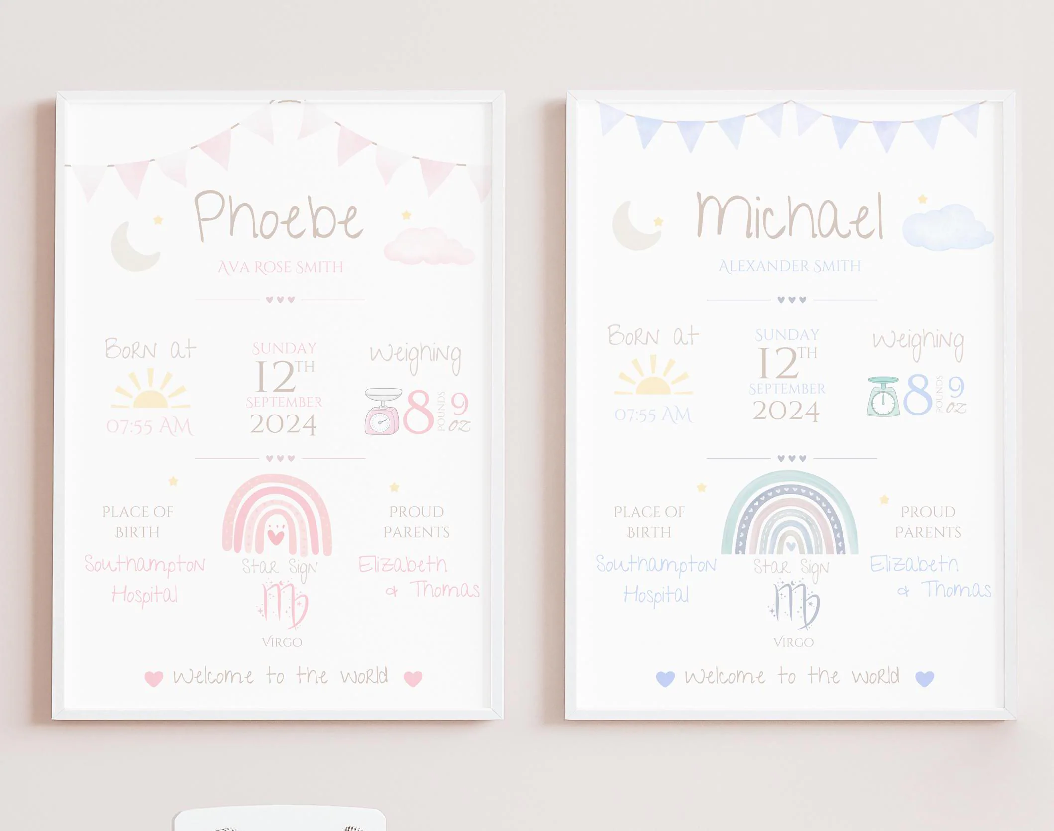 Personalized Baby Birth Print: Rainbow Nursery Decor (Digital Download Available A3/A4)