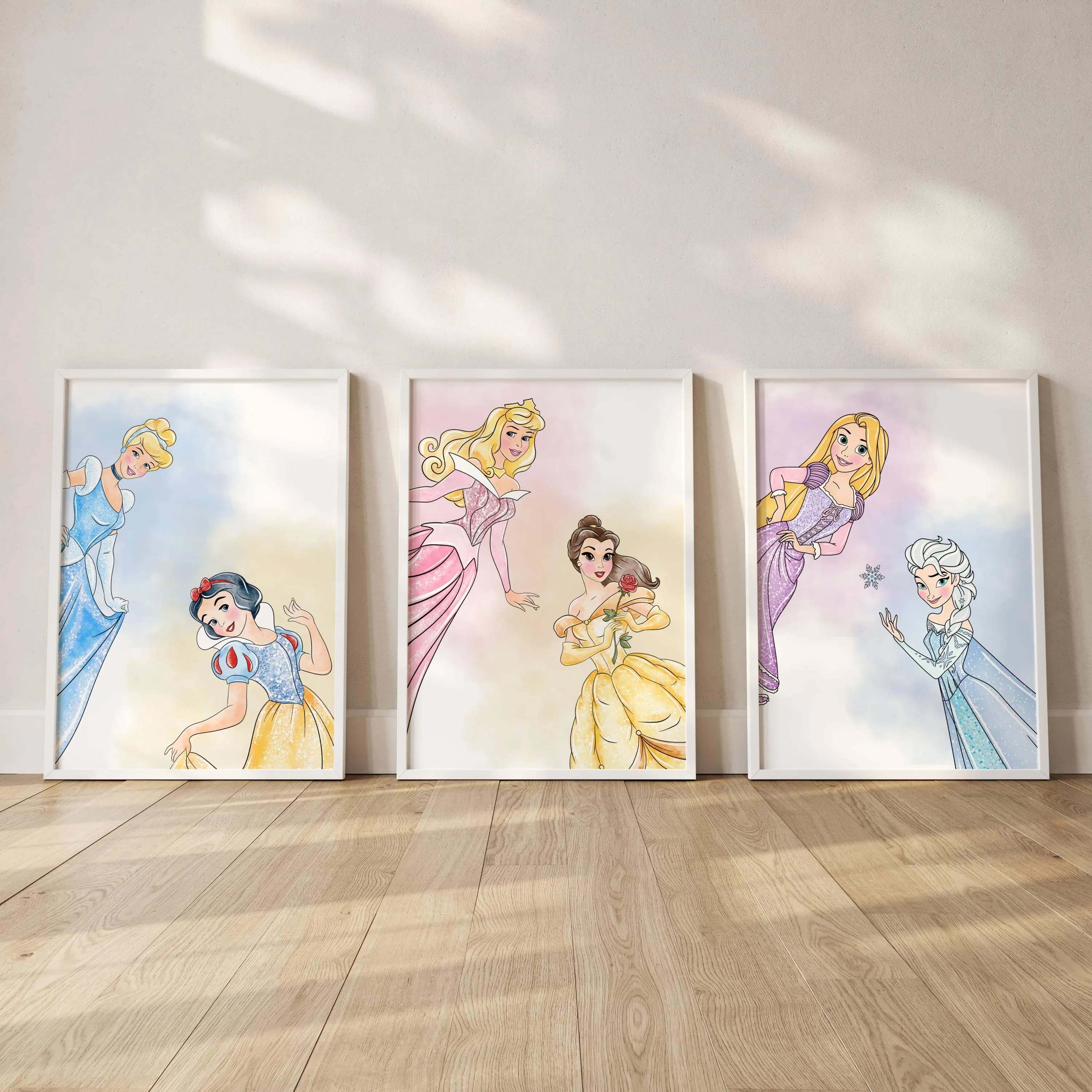 Set of 3 Princess Inspired Wall Art | Girls Nursery Decor, Girl's playroom Wall Art, Princess Wall art, Instant Digital Download
