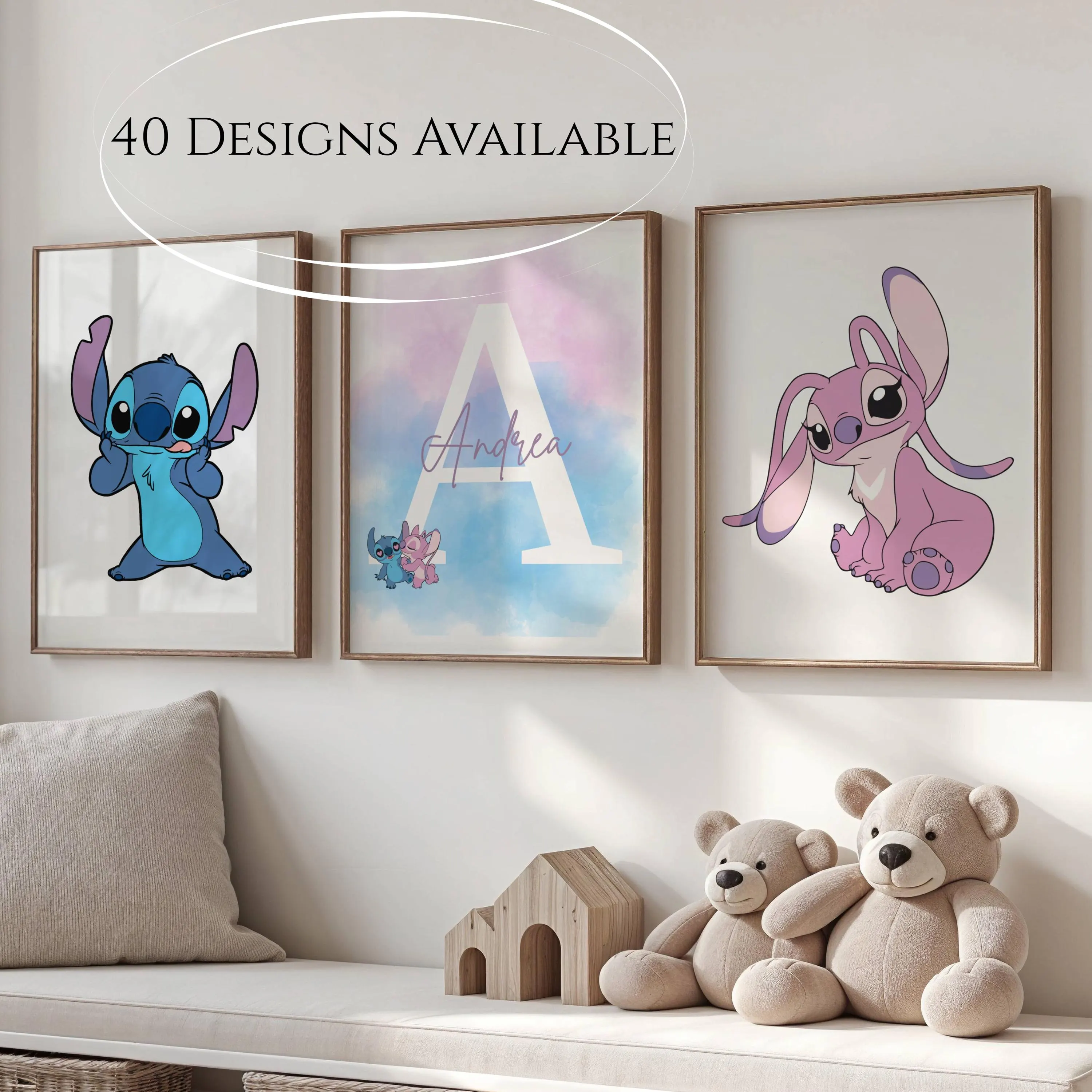 Set of 3 Personalised Stitch Wall Art for Nursery, Custom Name Stitch Decor,Prints Kids Room Wall Art, Stitch Nursery Decor