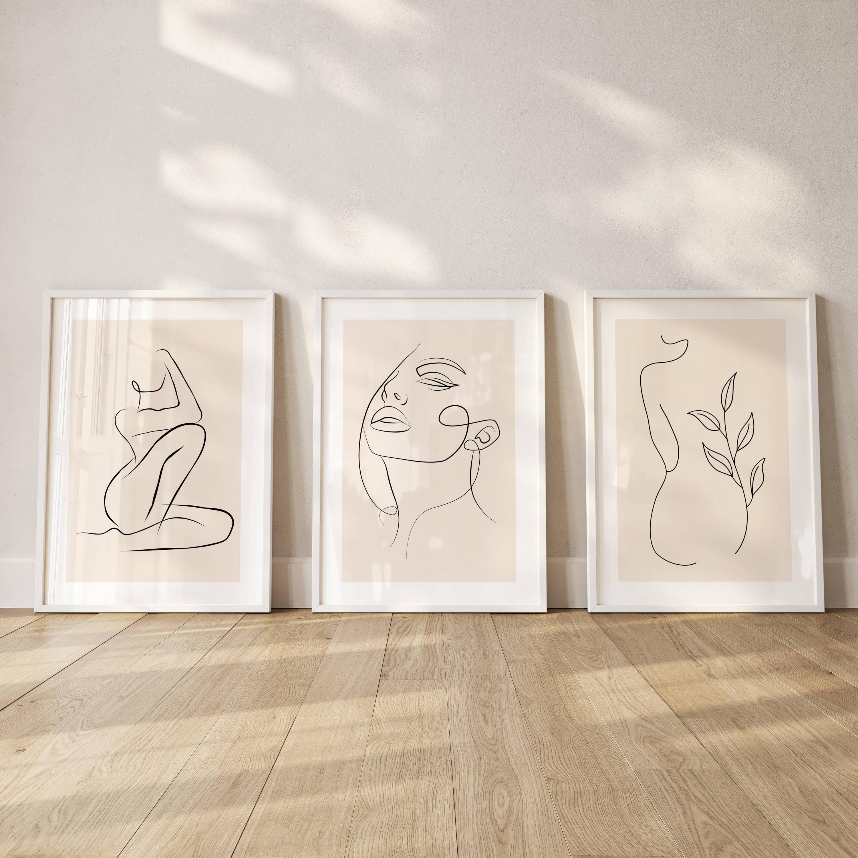 Minimalist Line Art Print Set of 3 | Abstract Female Body Wall Art | Neutral Modern Home Decor | Boho Gallery Wall Prints | A4 & A3 Artwork