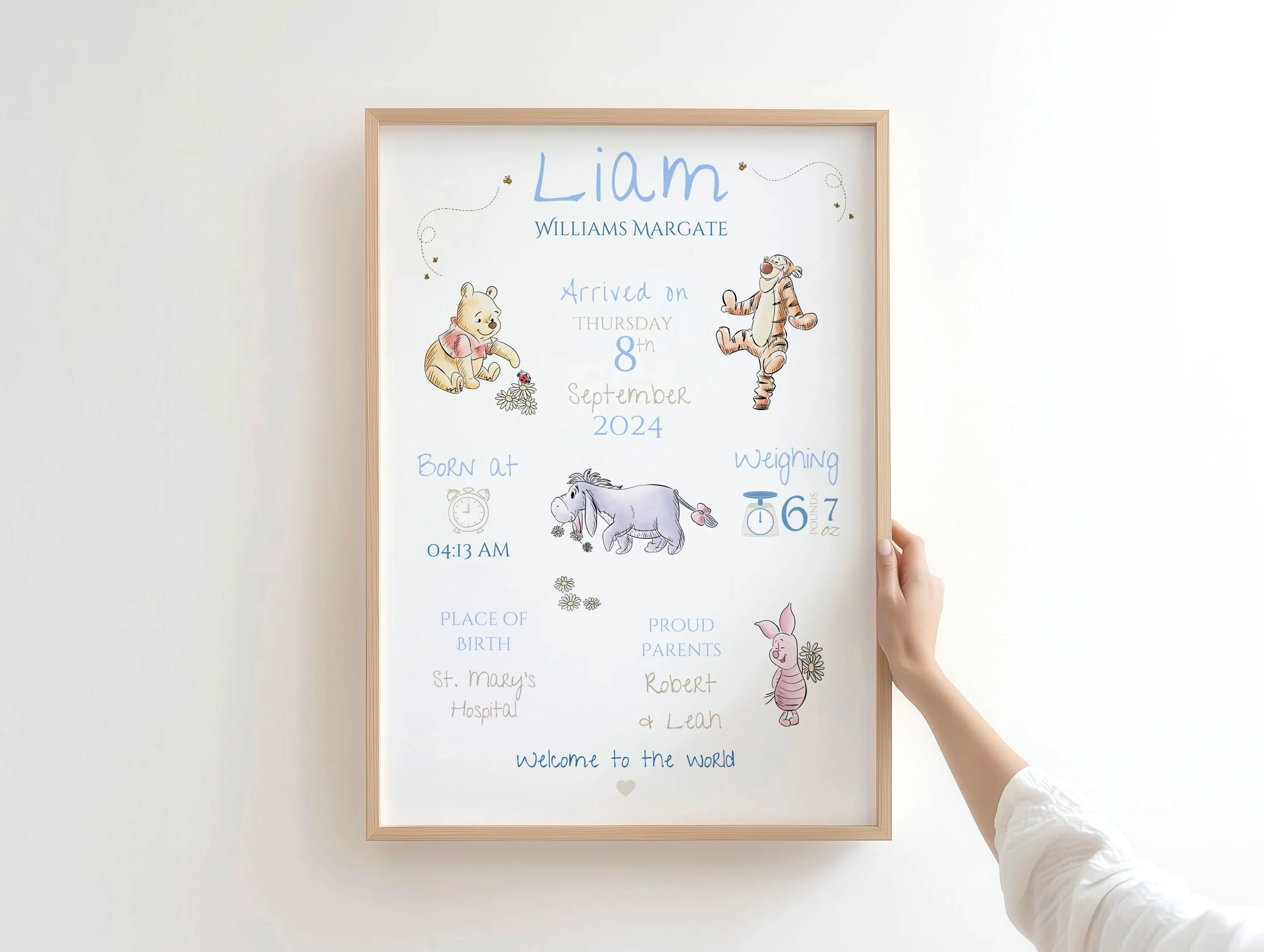 Personalised Winnie the Pooh Birth Print | Pooh Tigger Eeyore Piglet Nursery Wall Art | Custom Baby Name Print | New Baby Gift