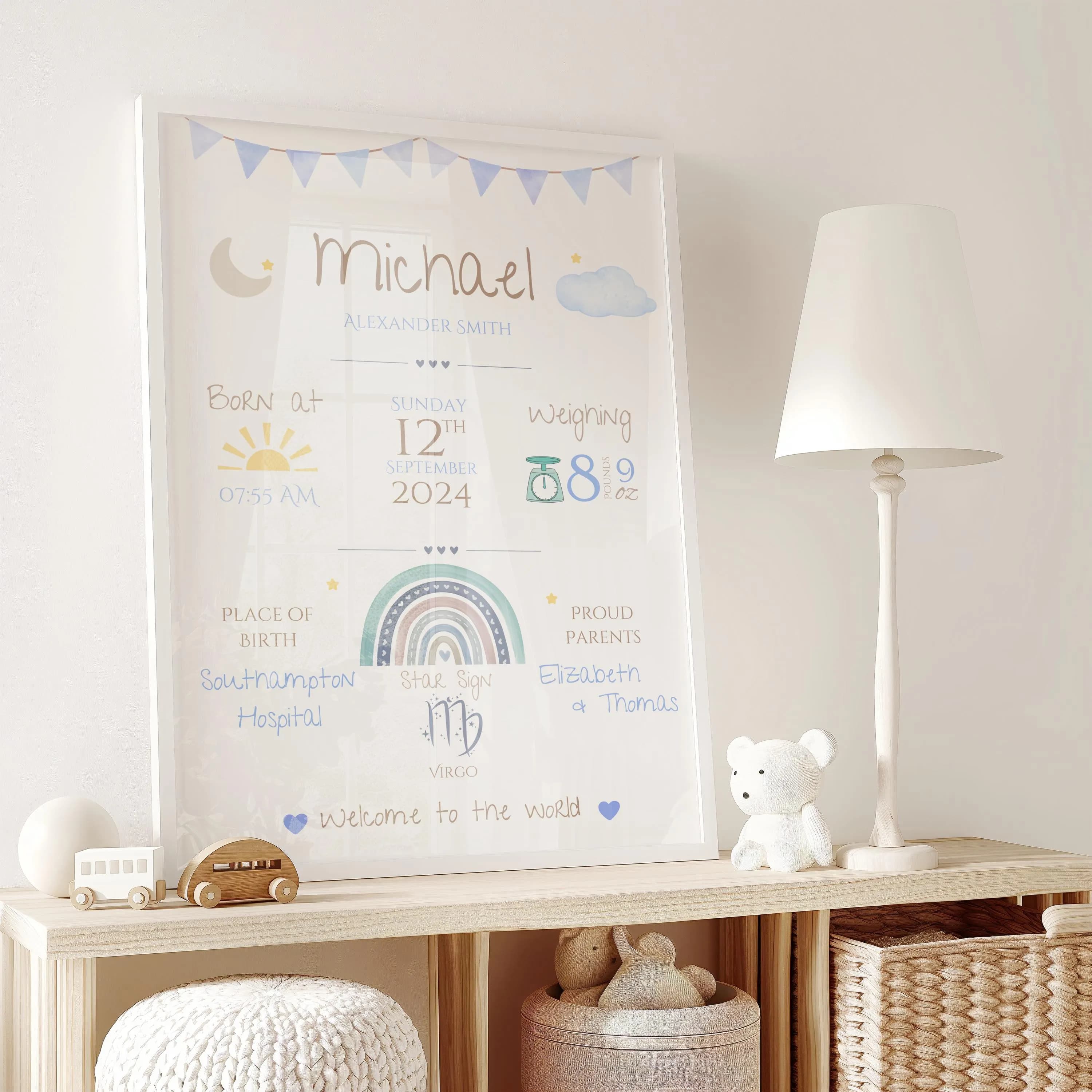 Personalized Baby Birth Print: Rainbow Nursery Decor (Digital Download Available A3/A4) - image 3