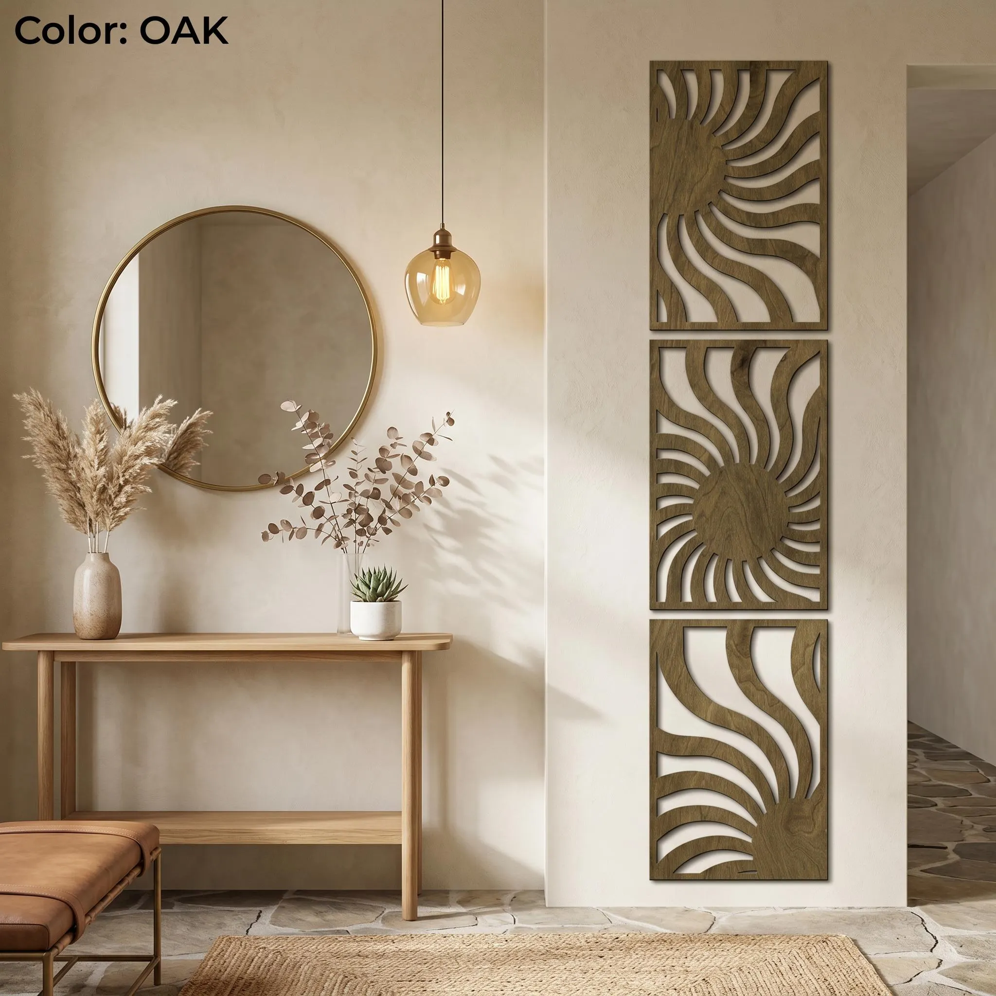 Boho Wall Decor, 3 Piece Wall Art, Large Wood Wall Art, Wood Wall Panels, Triptych Wall Art, Boho Sun Wall Art, Mid Century Modern - image 3