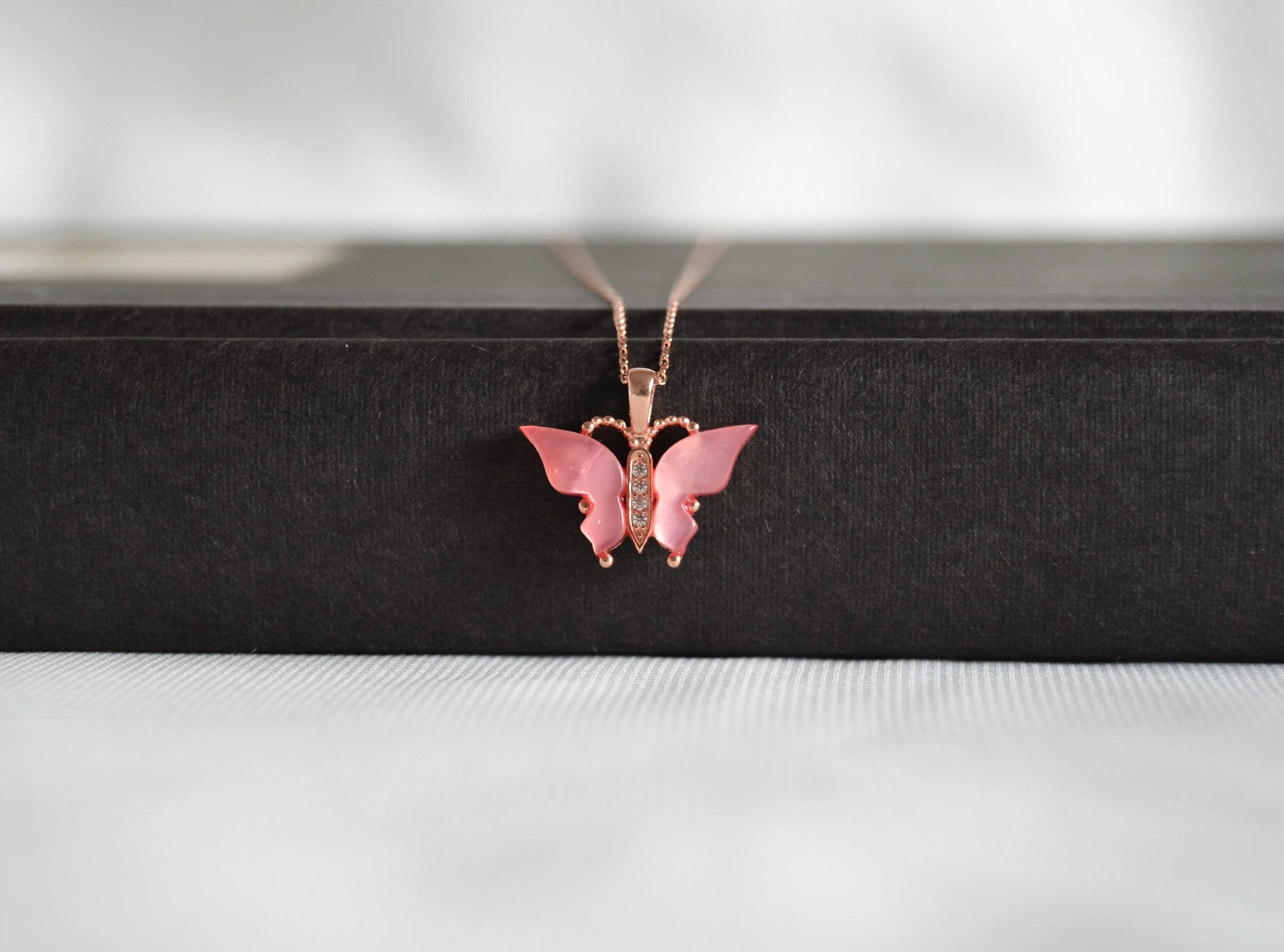 Silver Pink Butterfly Necklace, Rose Women Butterfly Necklace, Gift for Her, Butterfly Necklace, Rose Gold Plated, Pink Butterfly