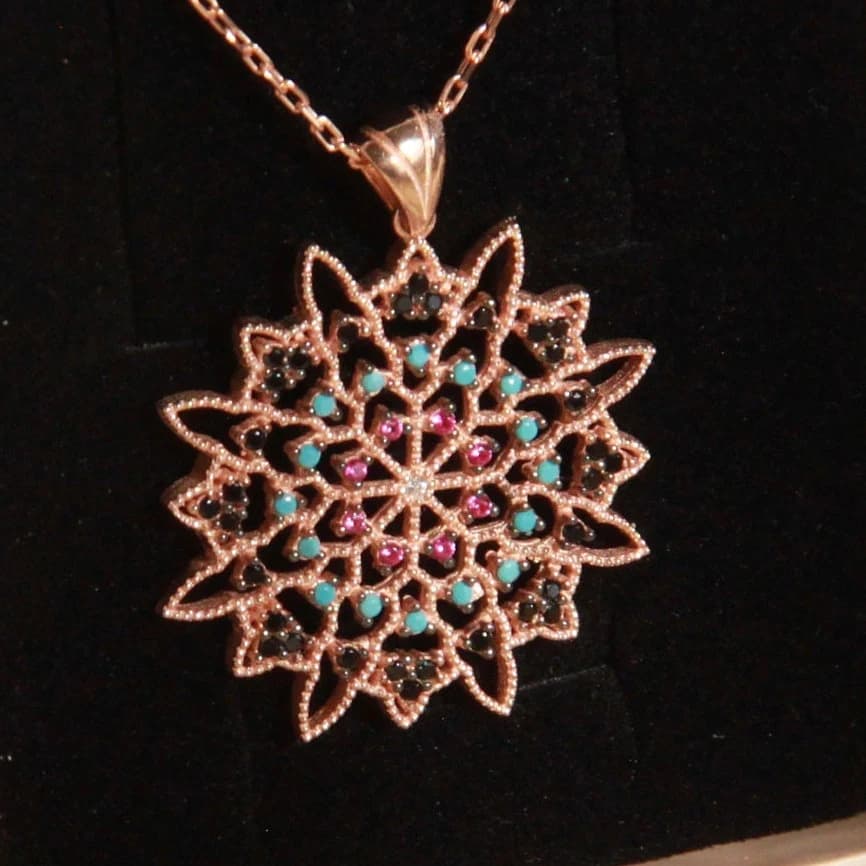 Geometric Shaped Locket Necklace, Silver Ethnic Locket Necklace, Gemstone Jewelry, Ethnic Jewelry, Traditional Circle Jewelry, 925k Silver