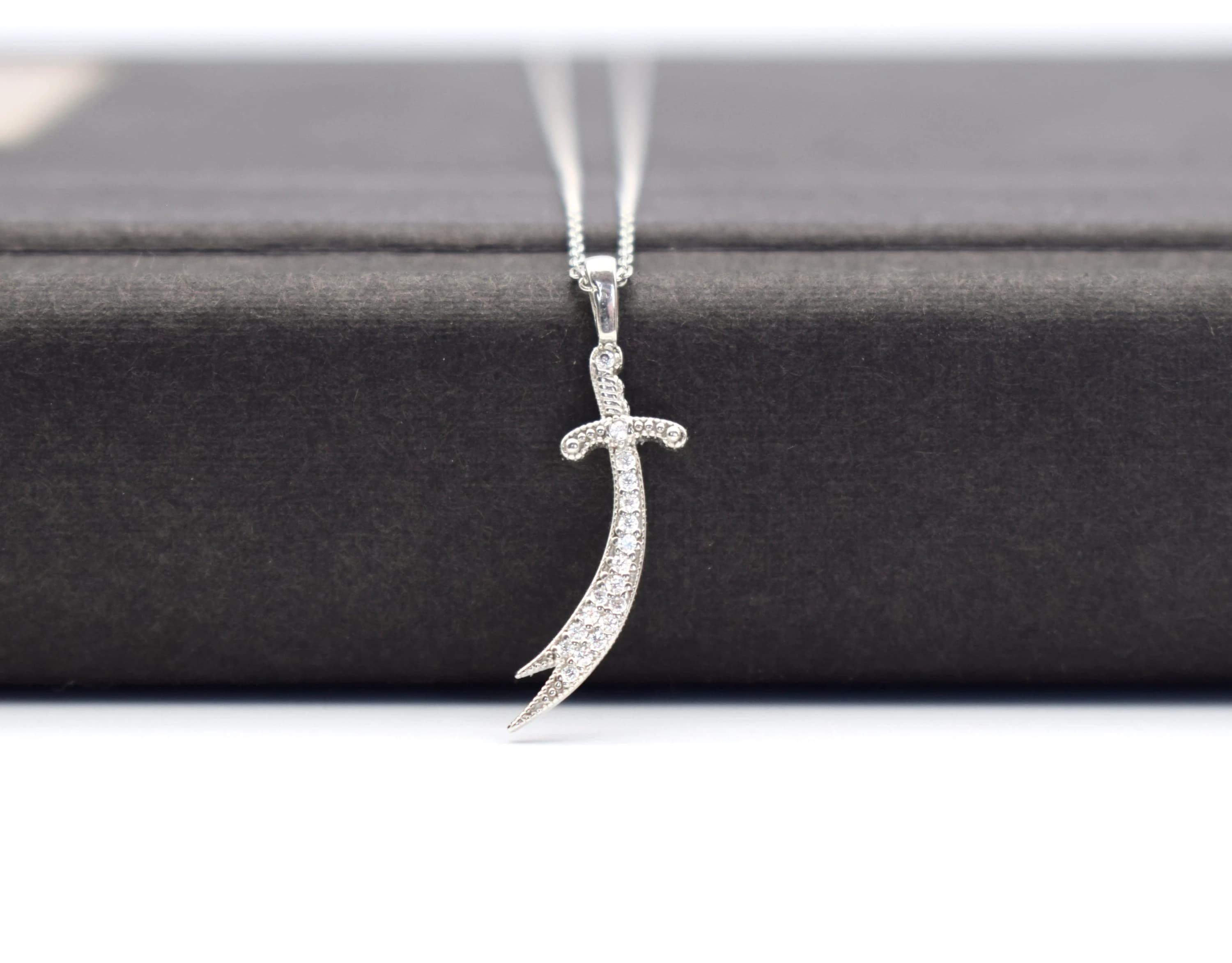Silver Zulfiqar Sword Necklace, Women Zircon Stone Sword Necklace, Imam Ali Necklace, Islamic Jewelry, Gift for her, Muslim gift, Shia Gift