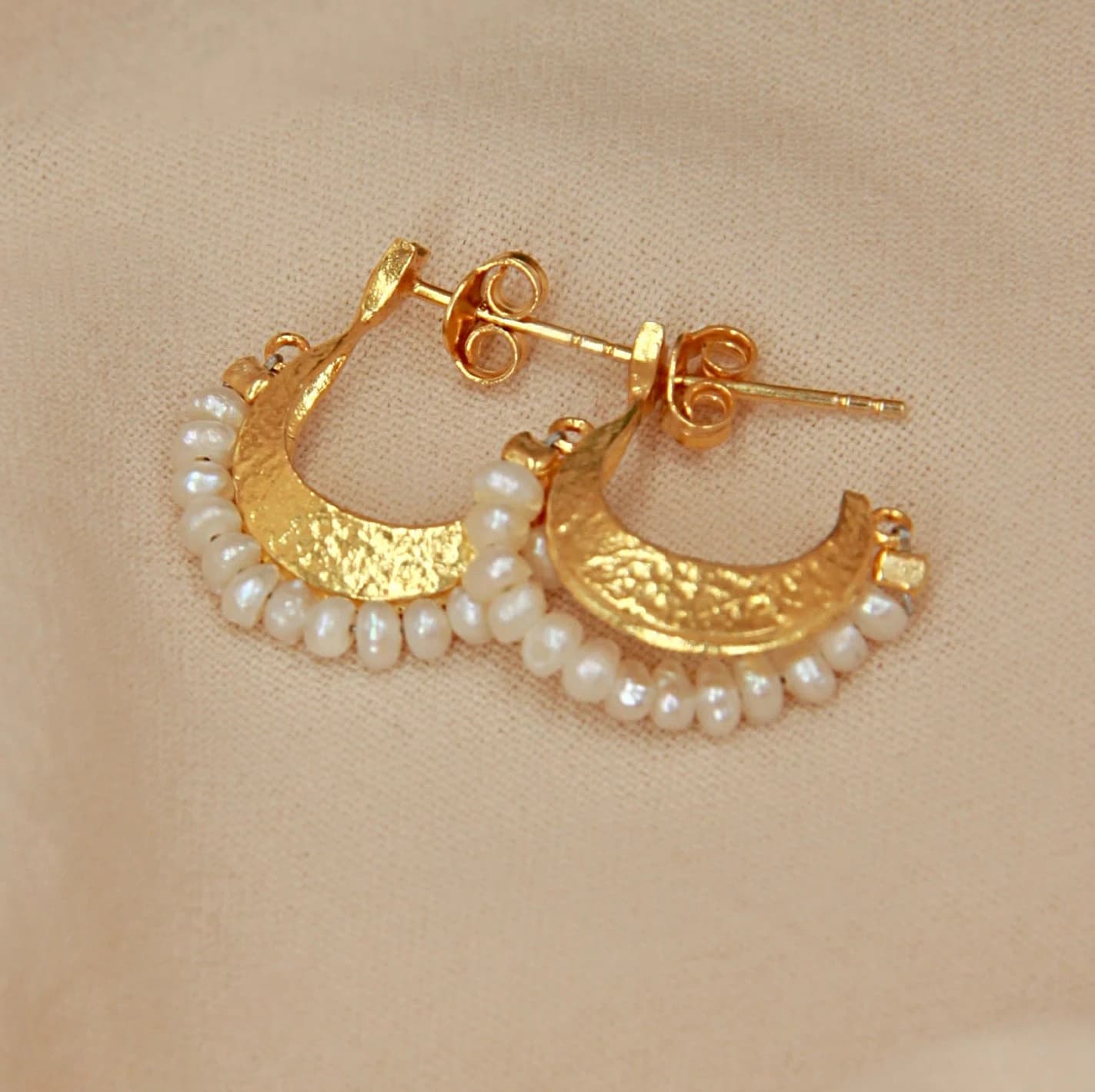Bohemian Silver Gold Plated Earrings with White Beads, White Beads Stud Earrings, Gold Plated Stud Earrings, Bohemian White Beads Earrings - image 5