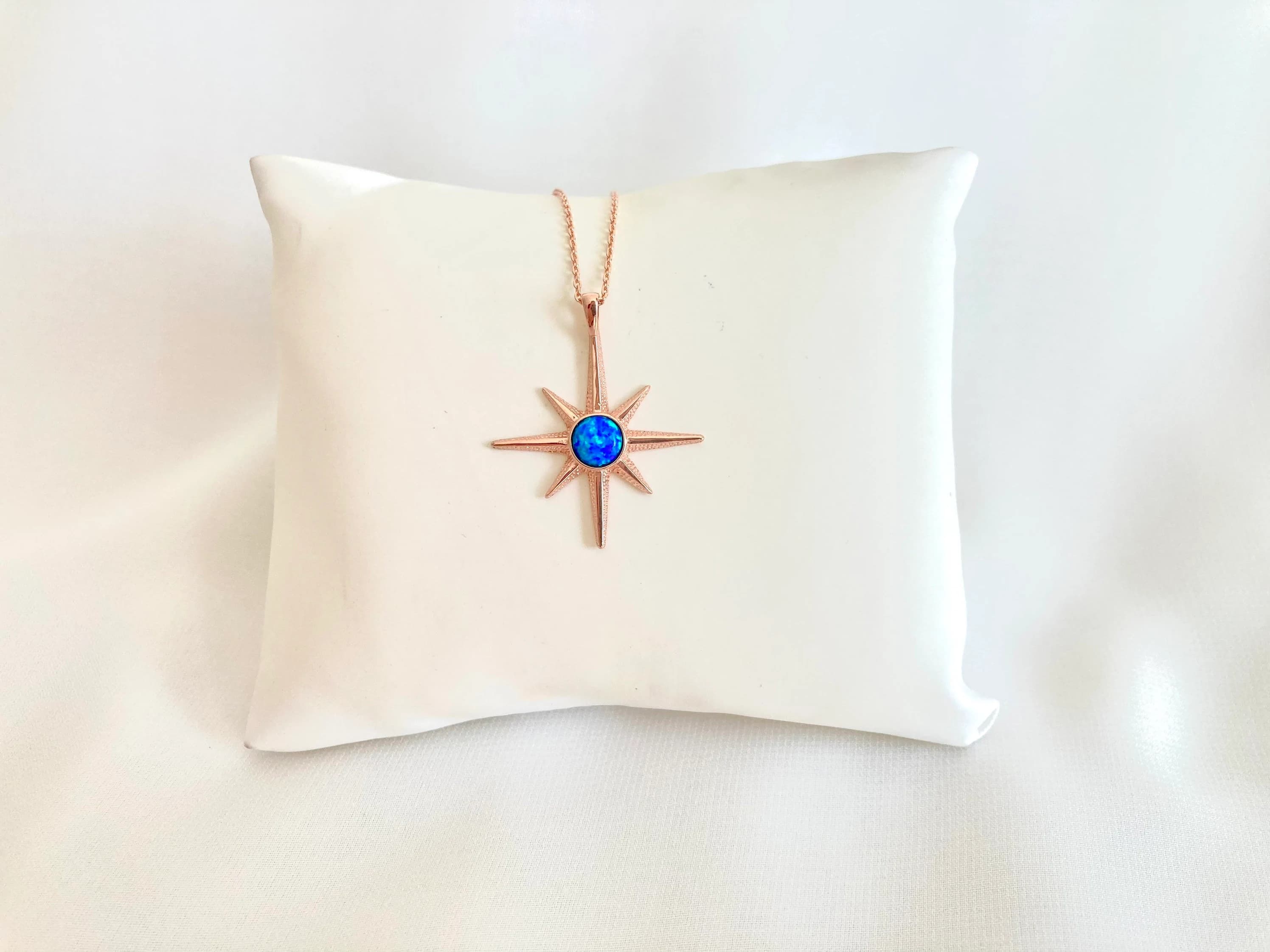 Silver Opal North Star Necklace, Silver Star Necklace, Blue North Star Necklace, Gİft for Her, Opal Stone Star Necklace, Opal Necklace - image 4