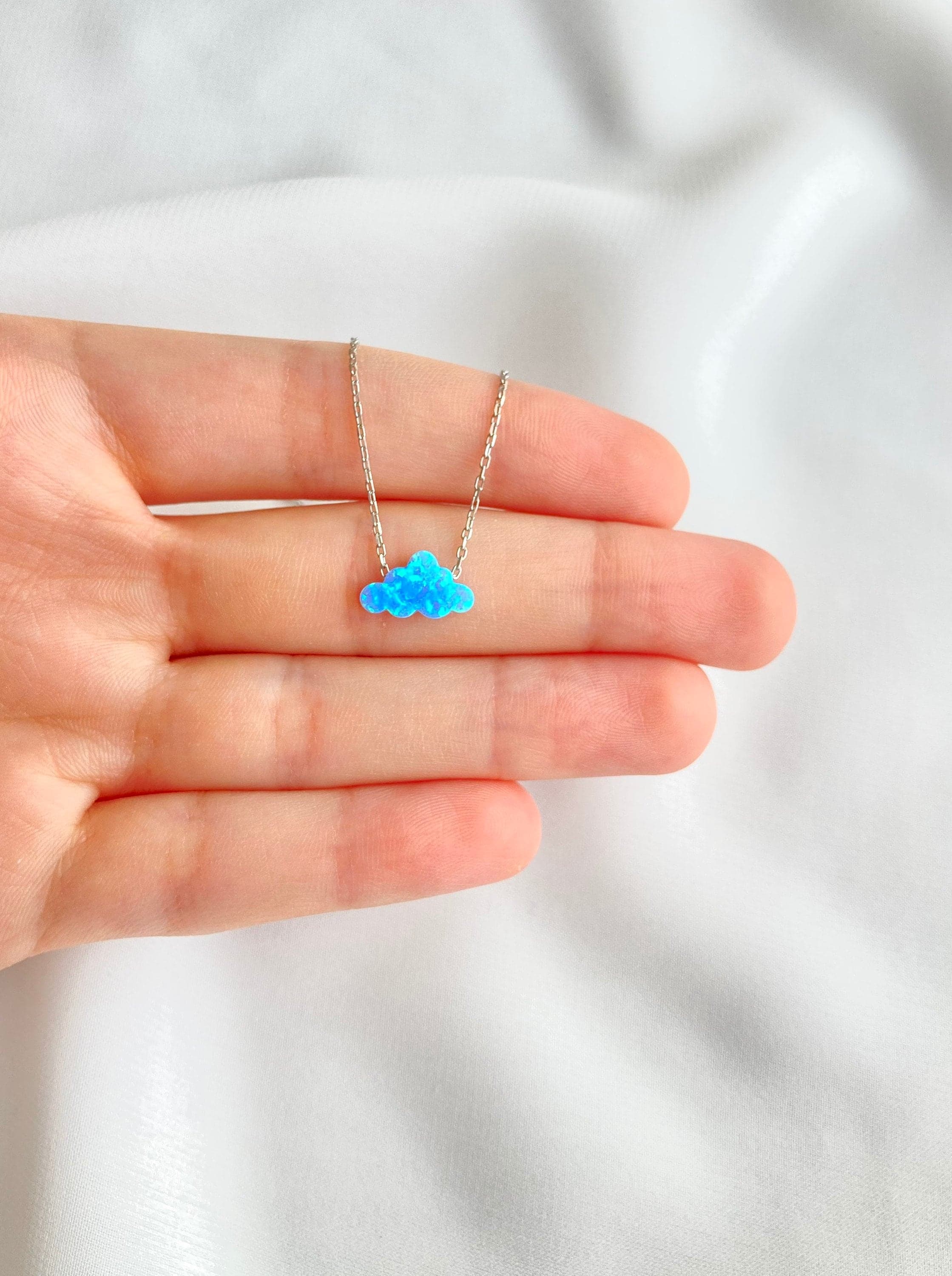 Silver Blue Opal Cloud Necklace, Cloud Necklace, Dainty Blue Opal Necklace, Blue Cloud Necklace, Gİft for Her, Cloud Necklace, Opal Necklace