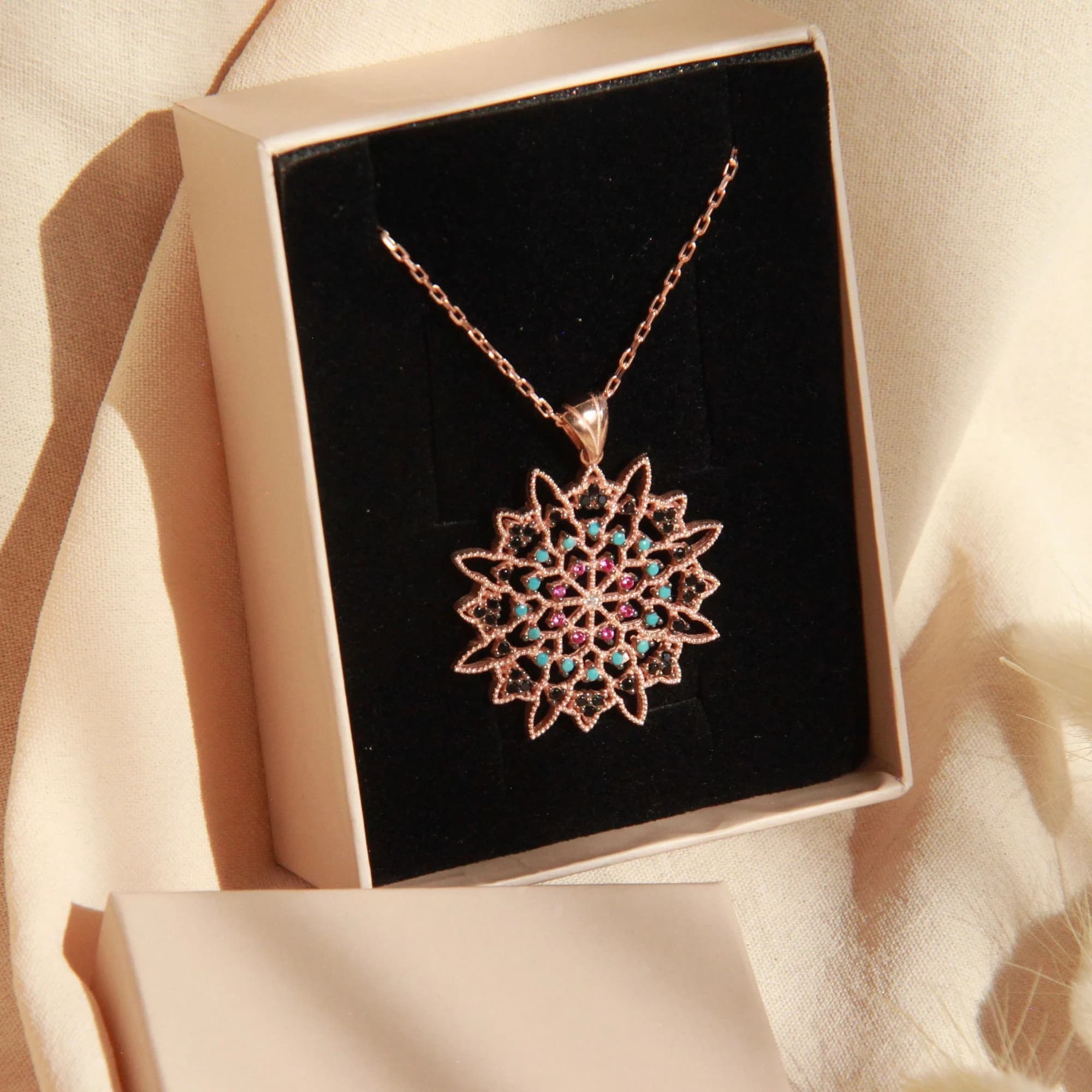Geometric Shaped Locket Necklace, Silver Ethnic Locket Necklace, Gemstone Jewelry, Ethnic Jewelry, Traditional Circle Jewelry, 925k Silver - image 4
