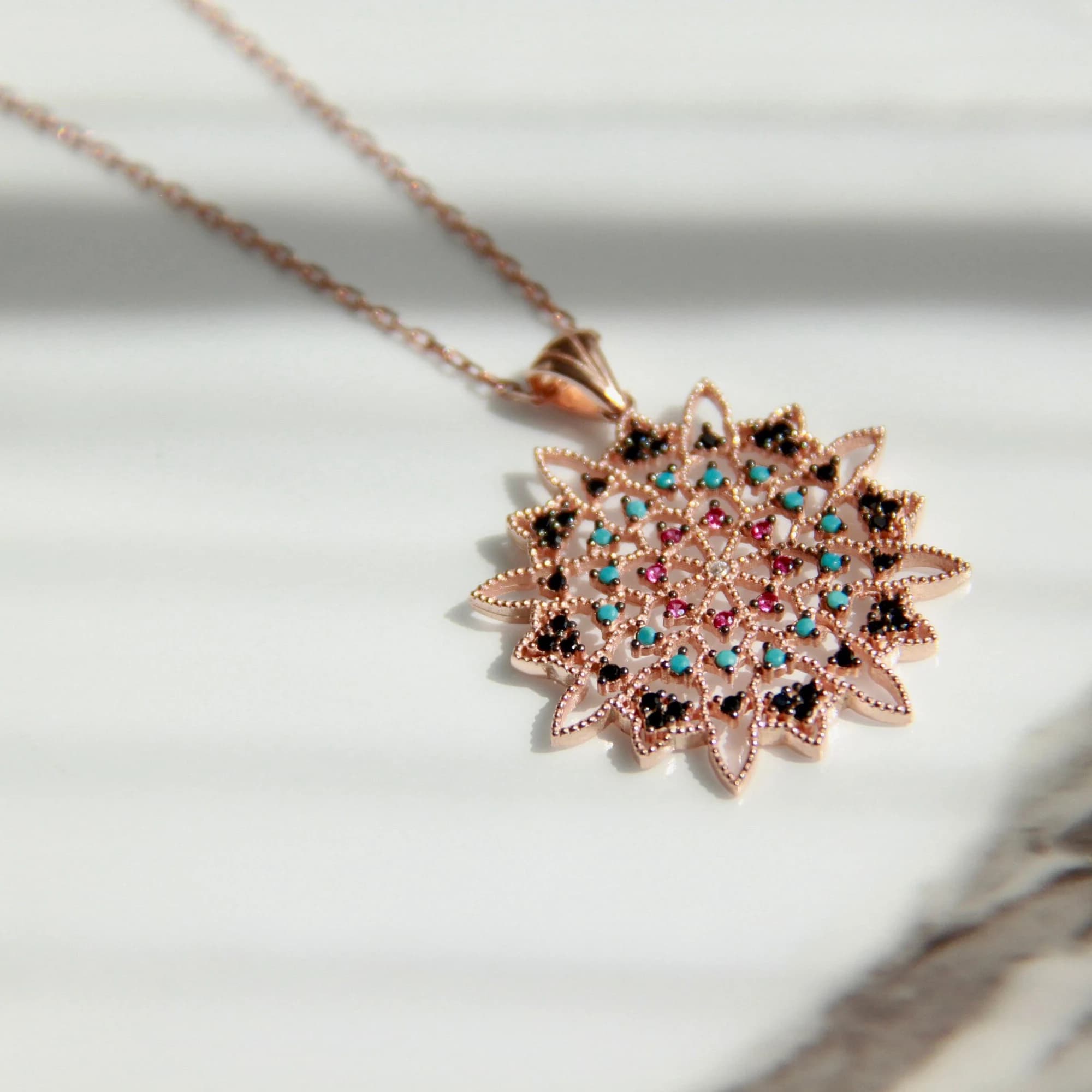 Geometric Shaped Locket Necklace, Silver Ethnic Locket Necklace, Gemstone Jewelry, Ethnic Jewelry, Traditional Circle Jewelry, 925k Silver - image 3