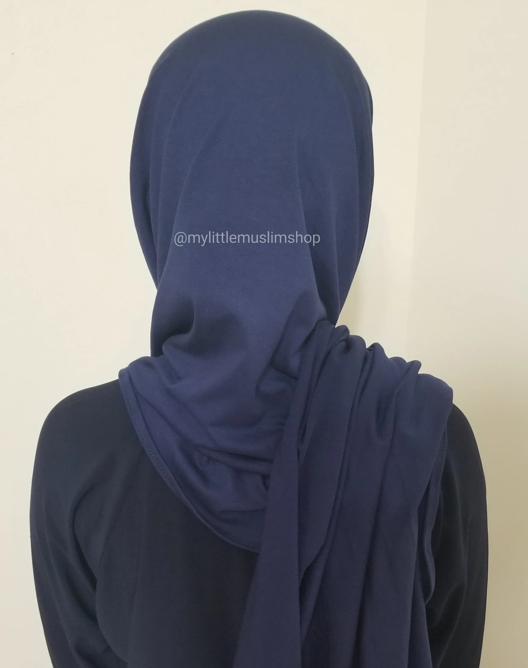 Girl's Instant Jersey Hijab with Scrunchie: Navy Blue Muslim Scarf (Ages 5-10) - image 3
