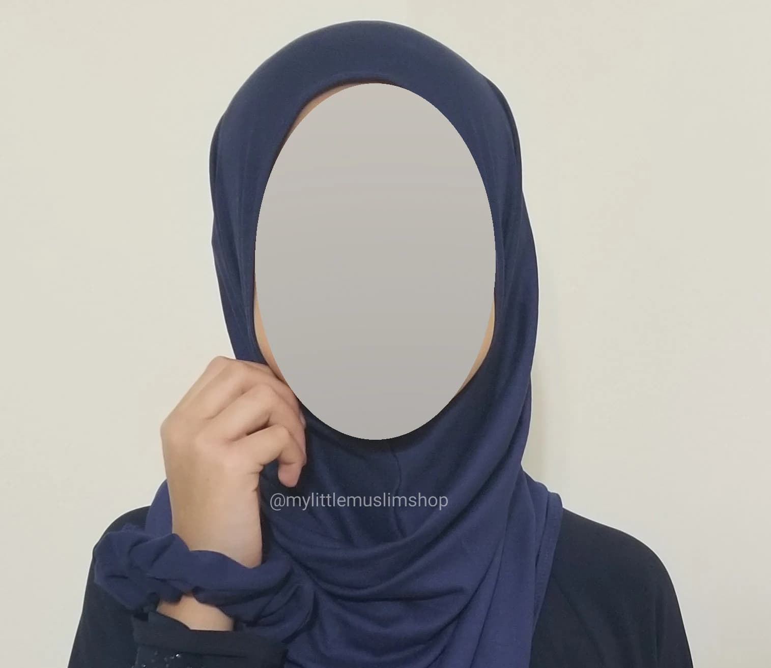 Girl's Instant Jersey Hijab with Scrunchie: Navy Blue Muslim Scarf (Ages 5-10) - image 4