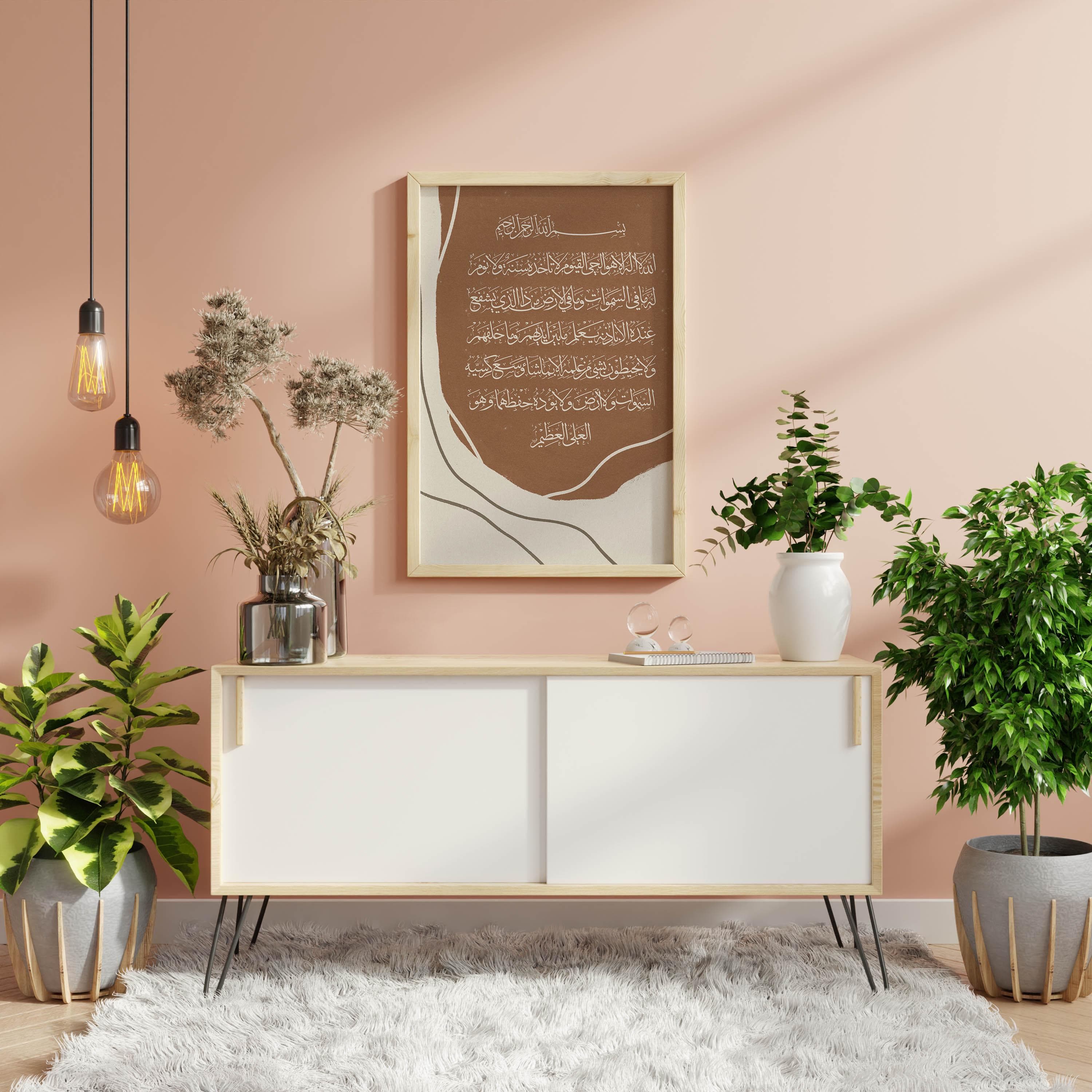 a living room with pink walls and a white rug
