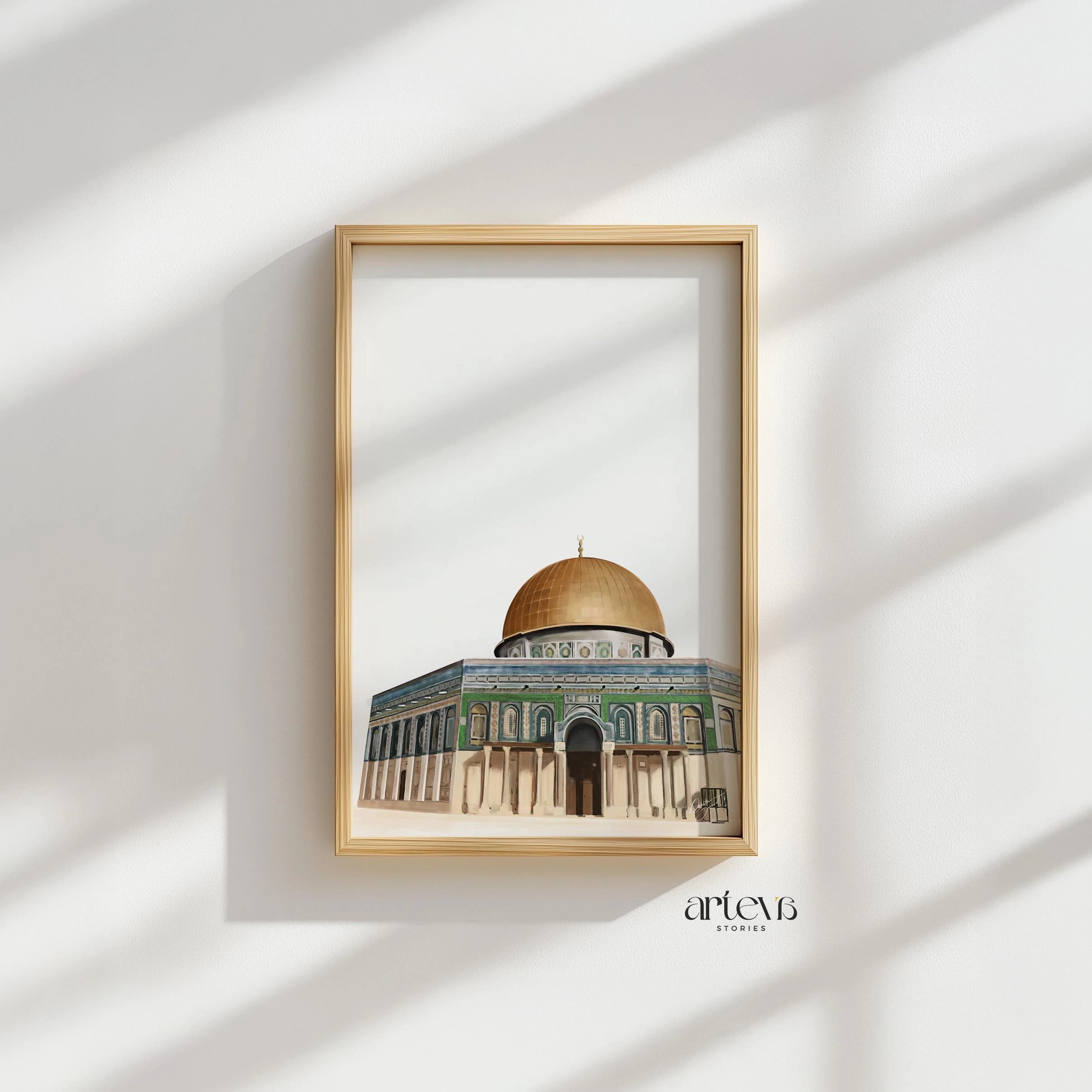Dome of the Rock Qubbah As-Sakhra Digital Painting Print, Islamic Architecture Landmark Wall Art, Printable Home Decor