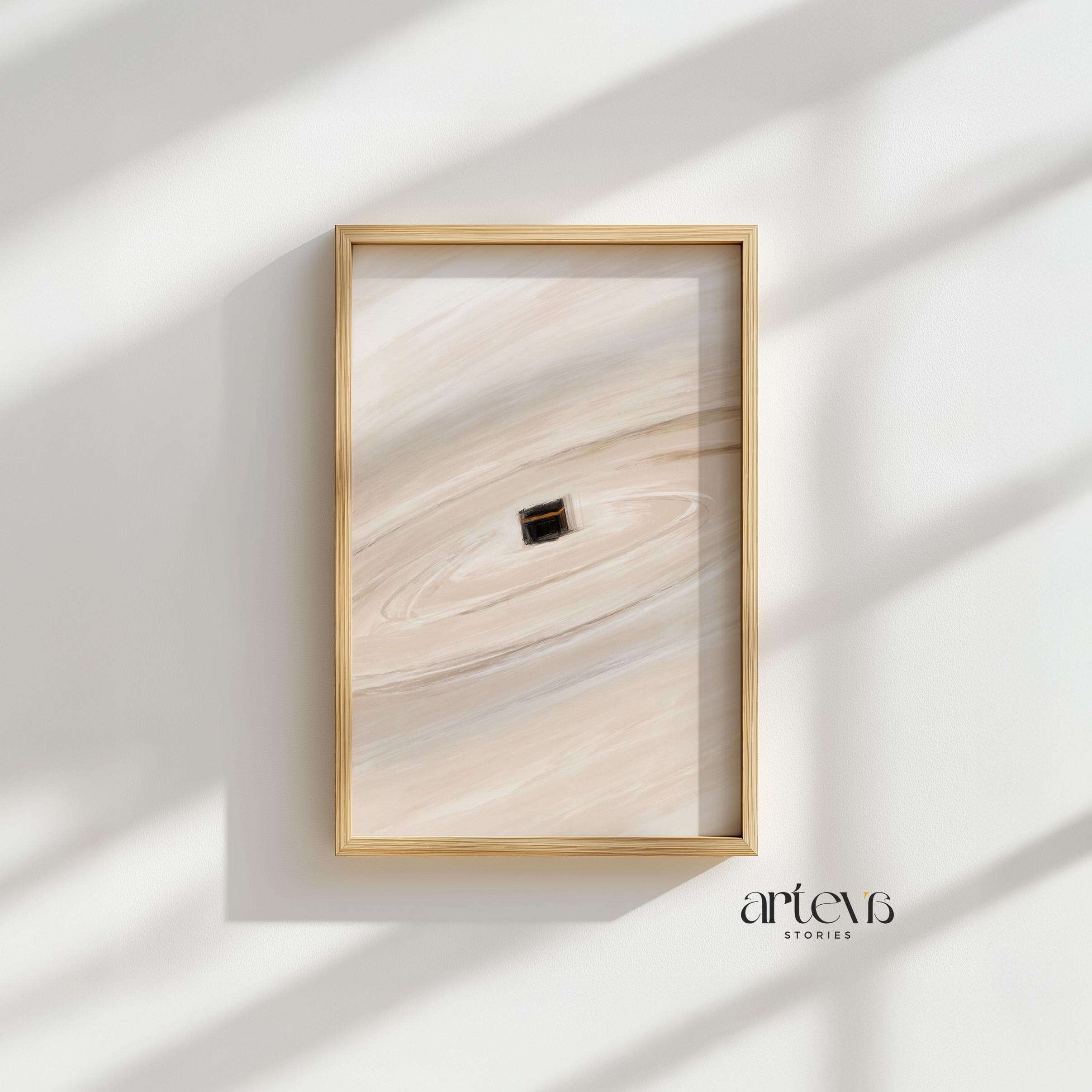 Tawaf Kaaba Abstract Painting, Beige Mecca Islamic Wall Art Printable, Ramadan Home Decor Digital Download